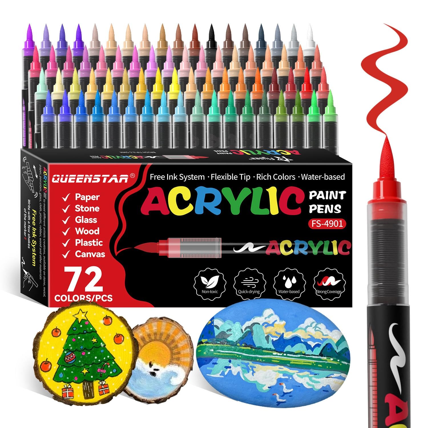 Acrylic Paint Markers Brush Tip, Vivid Colors with Direct-Liquid Ink System, Professional-Grade Paint Pen for Rock Painting, Canvas, Glass, Plastic, Fabric & Creative Crafts (72 Pieces)-image-26