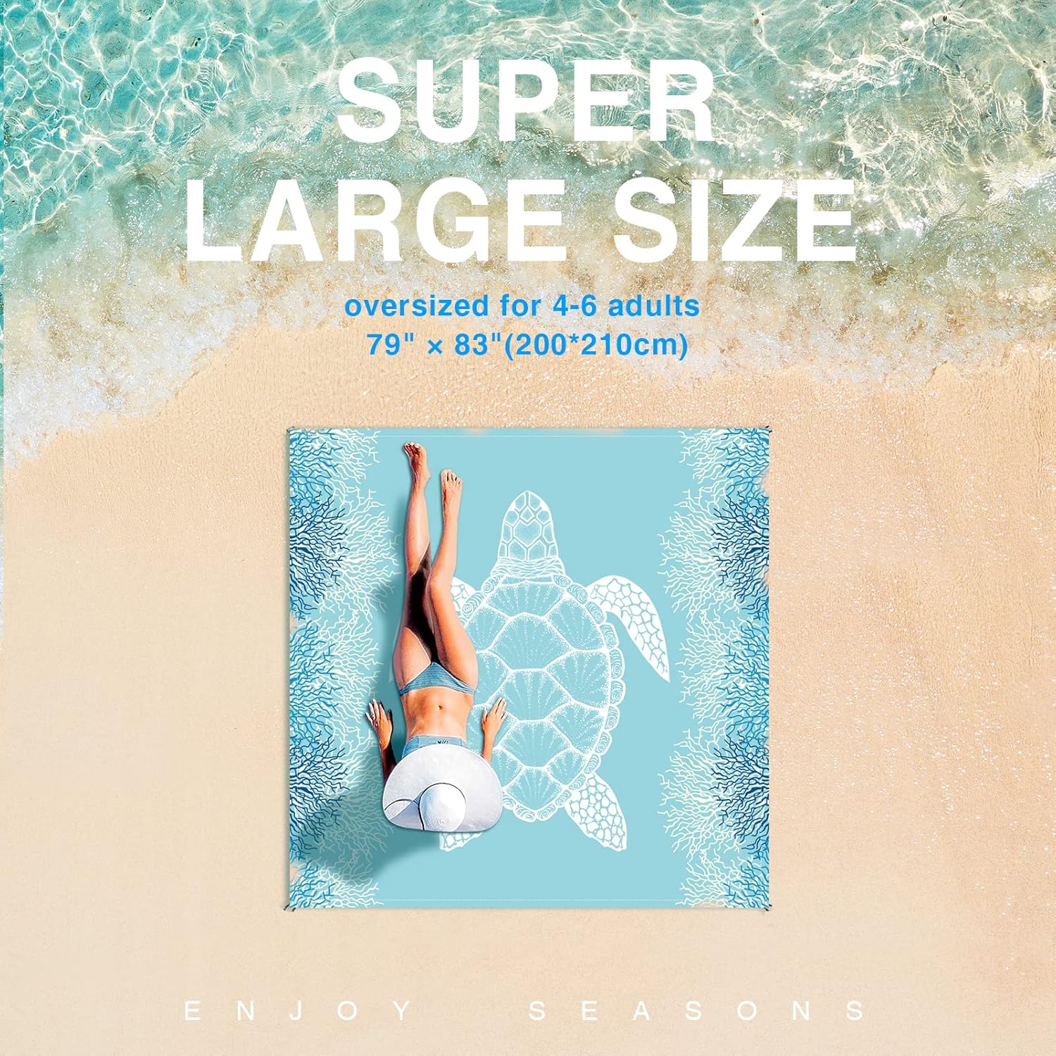 Beach Blanket Sandproof Large Beach Mat 79x 83 4-6 Adults Oversized Lightweight Sand Free Beach Mat Waterproof Beach Blanket Portable Outdoor Camping Blankets for Travel, Camping, Hiking - Image 2