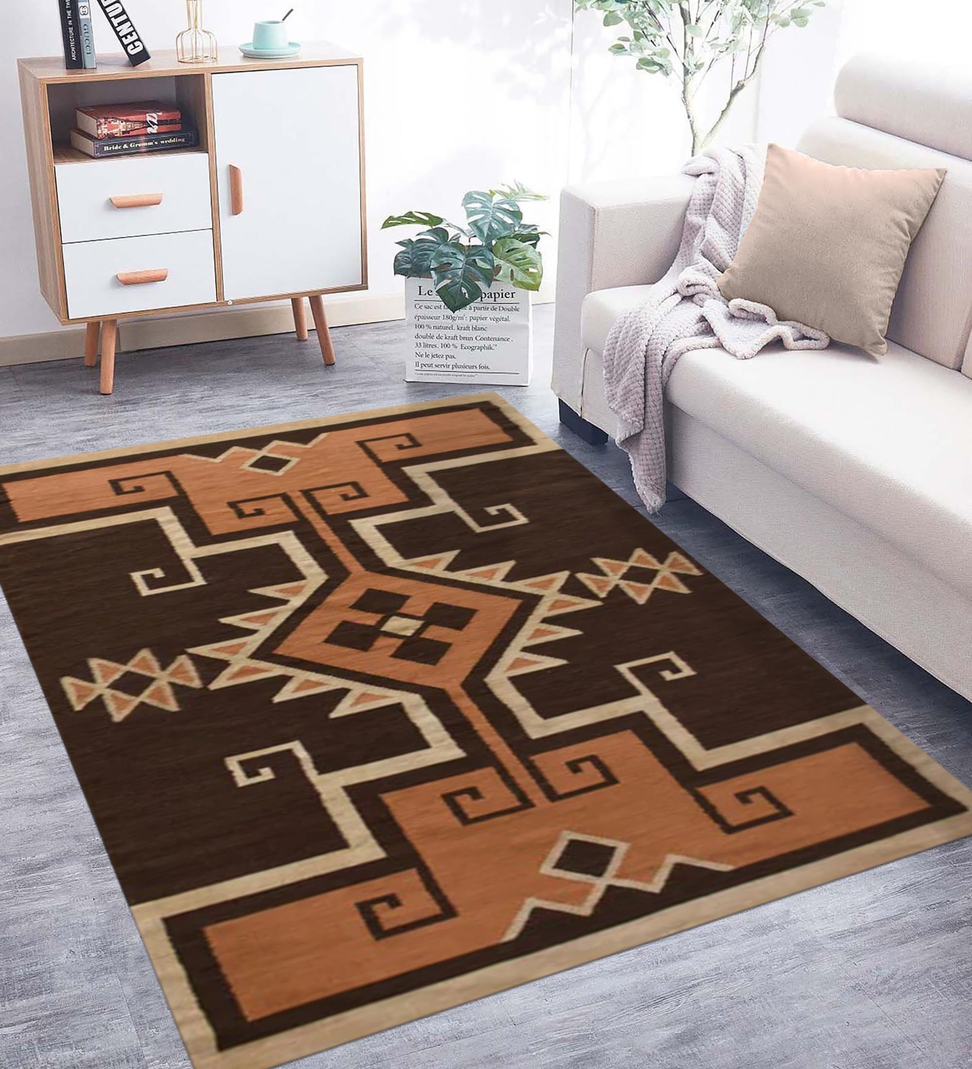 Trwały chodnik 2 x 25 cm, wełniany, jutowy, najwyższej jakości dywan, brązowy i pomarańczowy, chodnik, salon, przedpokój, chodnik na schody, dywan z czystej juty, płaski splot wełniany,