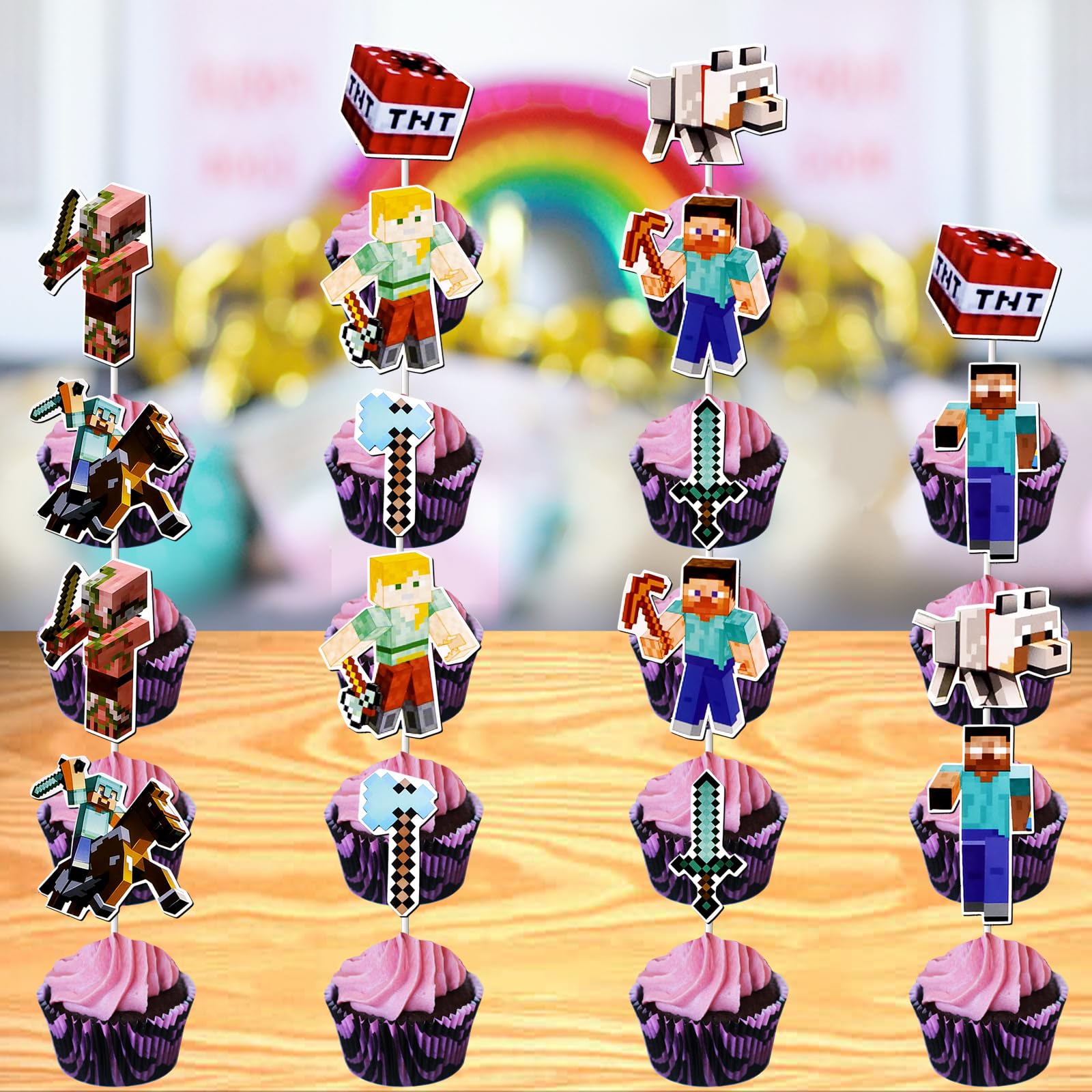 25 Pcs Cartoon Birthday Cake Toppers and Cupcake Toppers - Theme Party Decorations Supplies (bb cartoon)