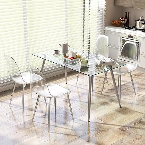 Miniatura 4 de Giantex Juego de 4 sillas de comedor transparentes, sillas de cocina con asiento transparente y respaldo curvo, patas de metal galvanizado de alta