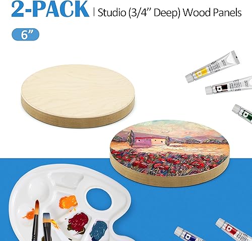 Miniatura 21 de Falling in Art Kit de paneles de lona de madera de abedul redondos sin terminar, 2 paquetes de 12 pulgadas de estudio de 3/4 pulgadas de profundidad