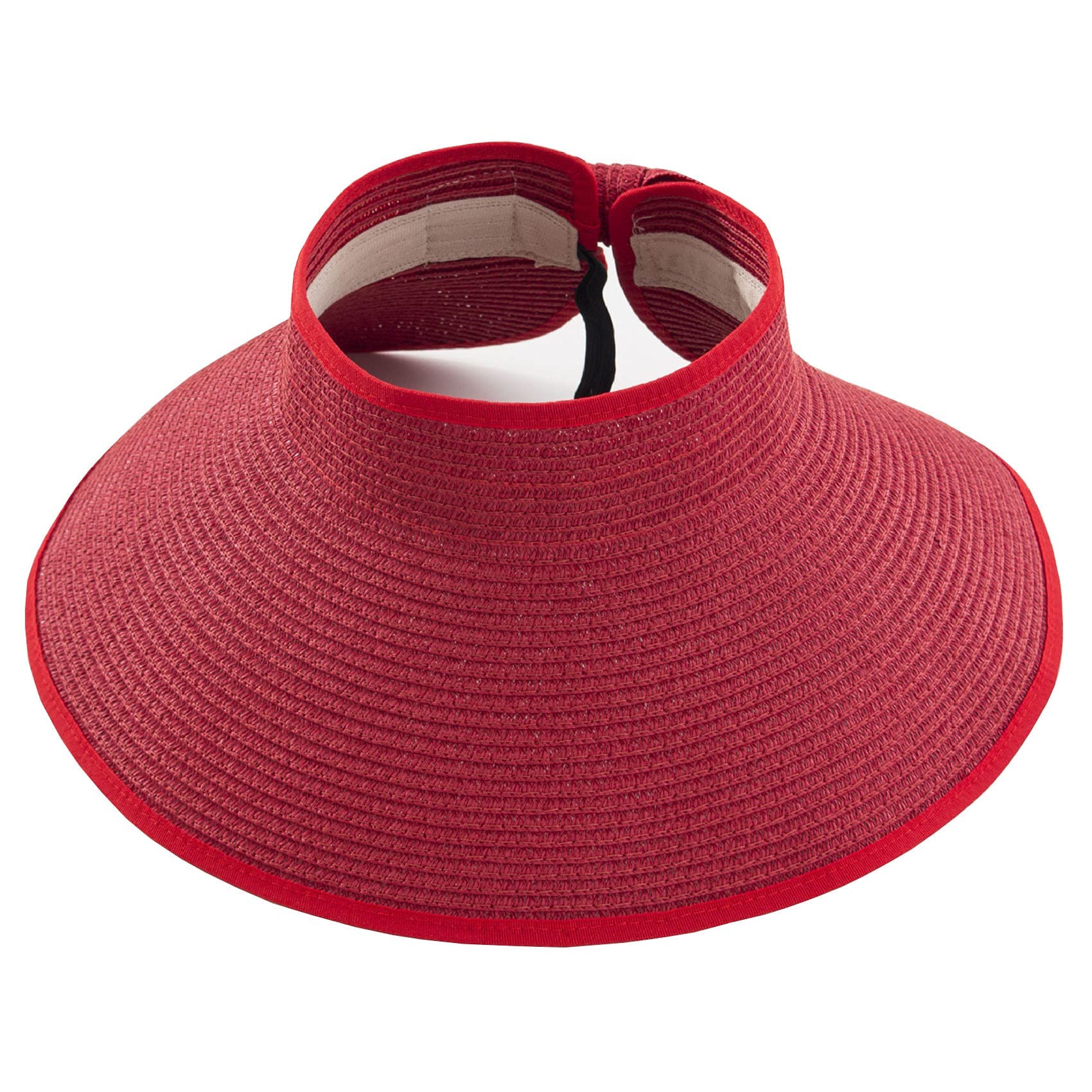 Ausuaya Women's Red Foldable Sun Protection Straw Visor, Roll Up Wide Brim Packable Beach Hat With Ponytail Hole For Travel Gb- Sm01 (Red)