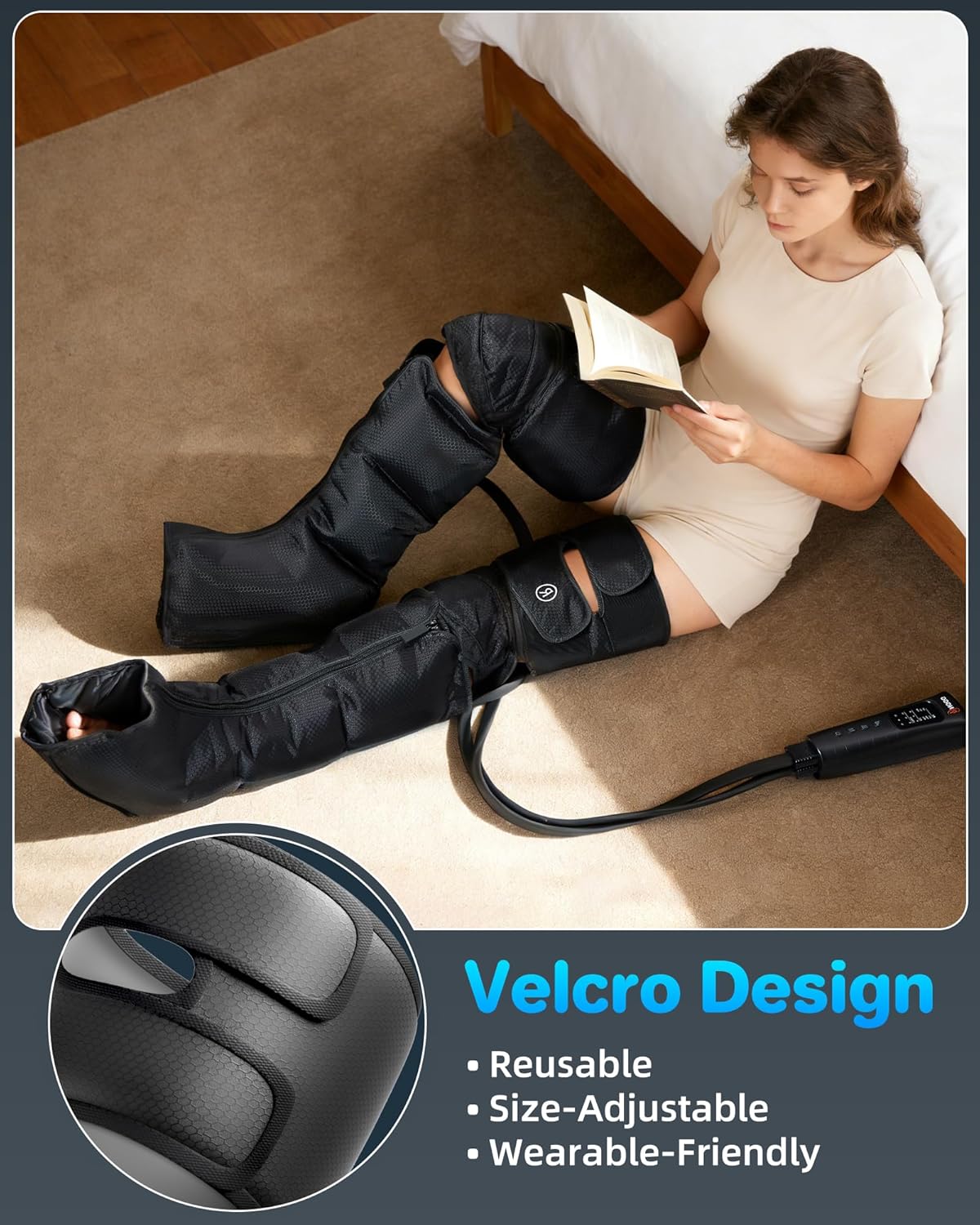YINGGG Air Compression Leg Massager with Heat - Foot and Calf Massage Sleeve with 3 Heat&6 Intensities&6 Modes, Compression Boots for Circulation and Pain Relief-M - Image 8