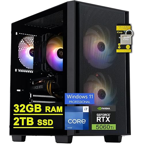 acer Nitro 60 Gaming Desktop Computer Intel 20-core i7-14700F 32GB DDR5 2TB SSD GeForce RTX 5060 Ti 16GB GDDR7 DLSS4 (Up to 759 AI Tops) Type-C DisplayPort Wi-Fi6 Win11Pro ICP Hub