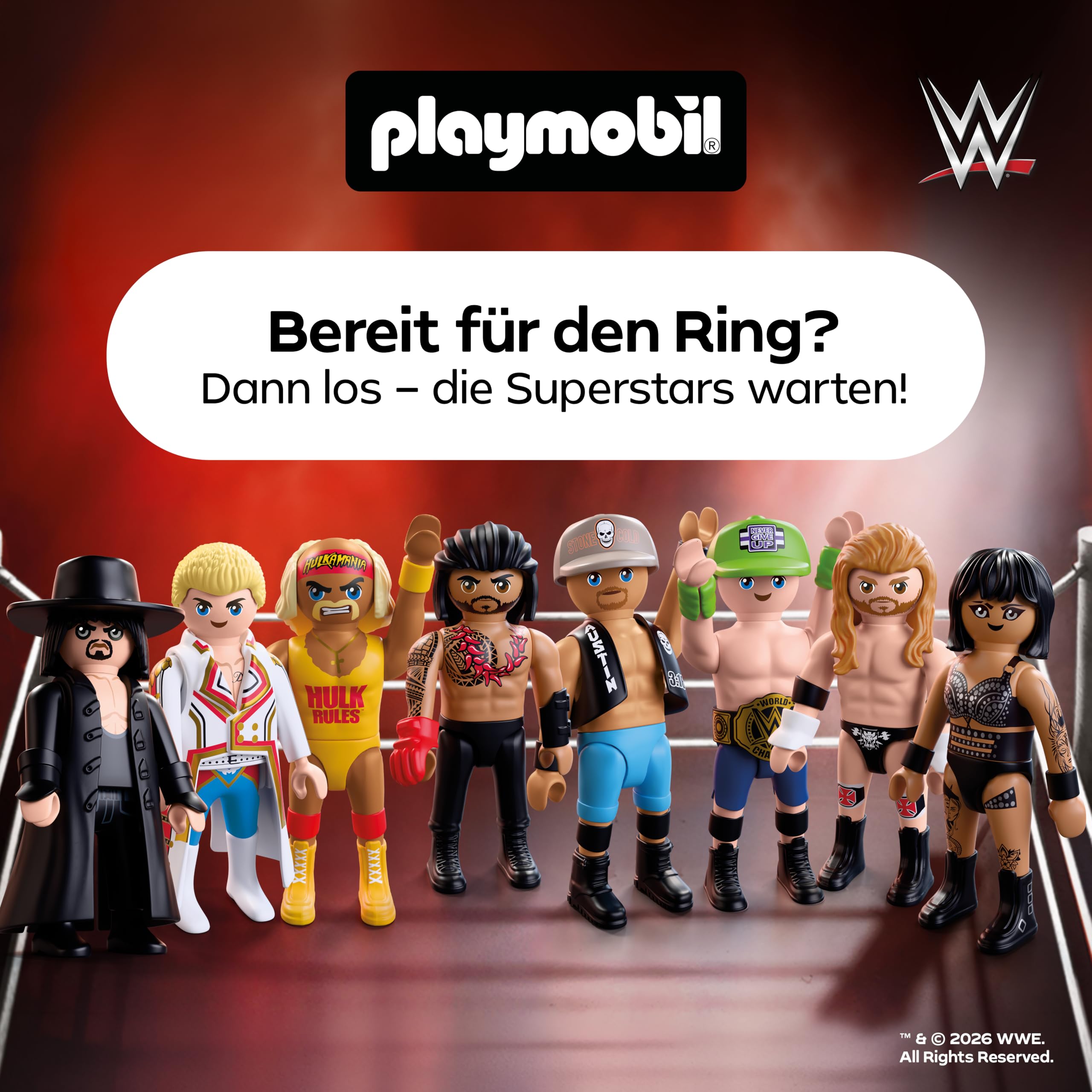 PLAYMOBIL | WWE® | RAW Ring Collectors Set | Wrestling‑Ring mit cm Punk, Seth Rollins, Ringrichter, Kameramann & Zubehör | Für Fans ab 5 Jahren | 71956