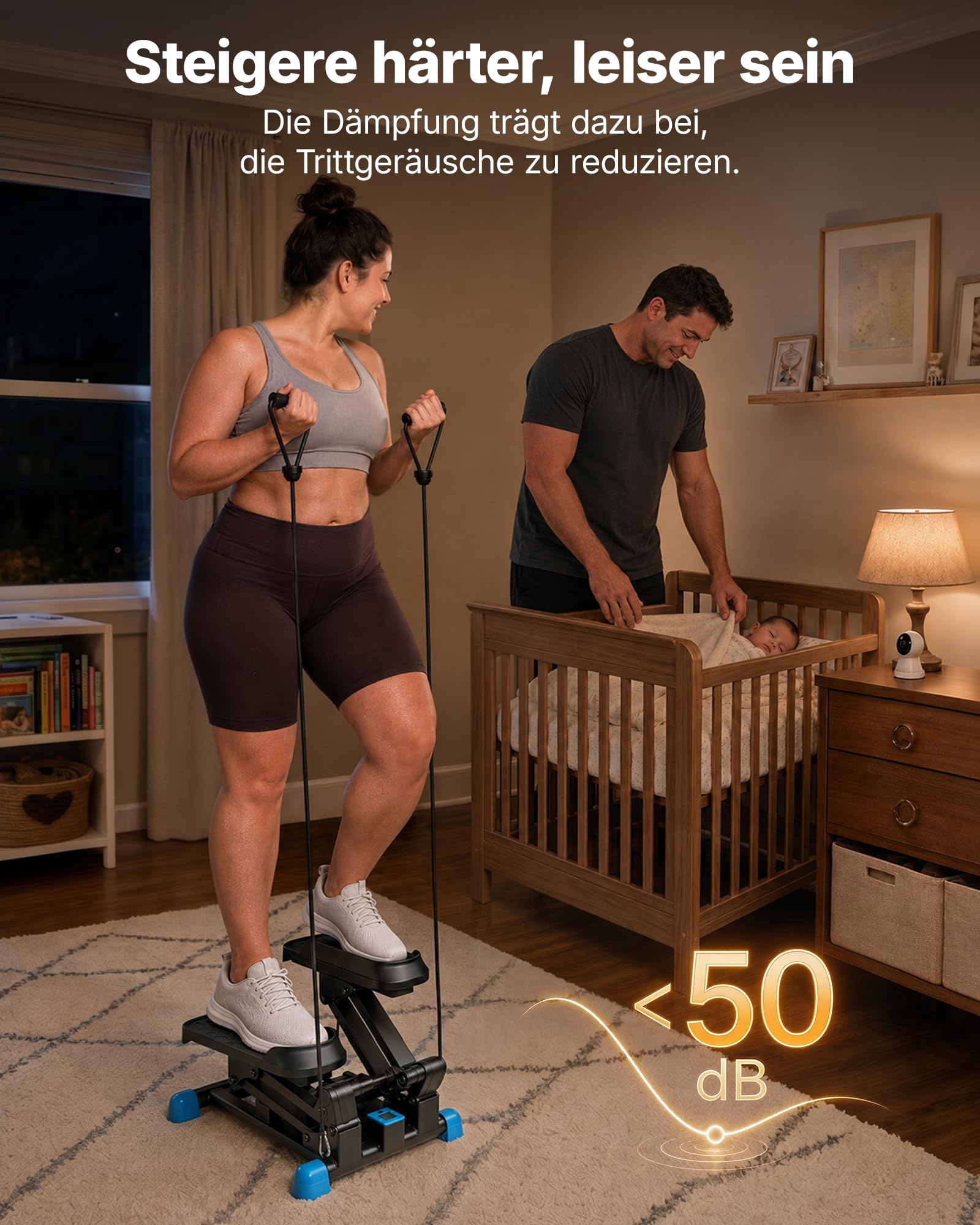 MERACH 3-in-1 Mini-Stepper für Zuhause Mit großer Schritt & Dämpfung | 6X Stärkeres Brennen Mit 12" Stufenhöhe & Power Ropes für Ganzkörper-Training, leiser Stair Stepper Mit LCD Display,MAX 150KG