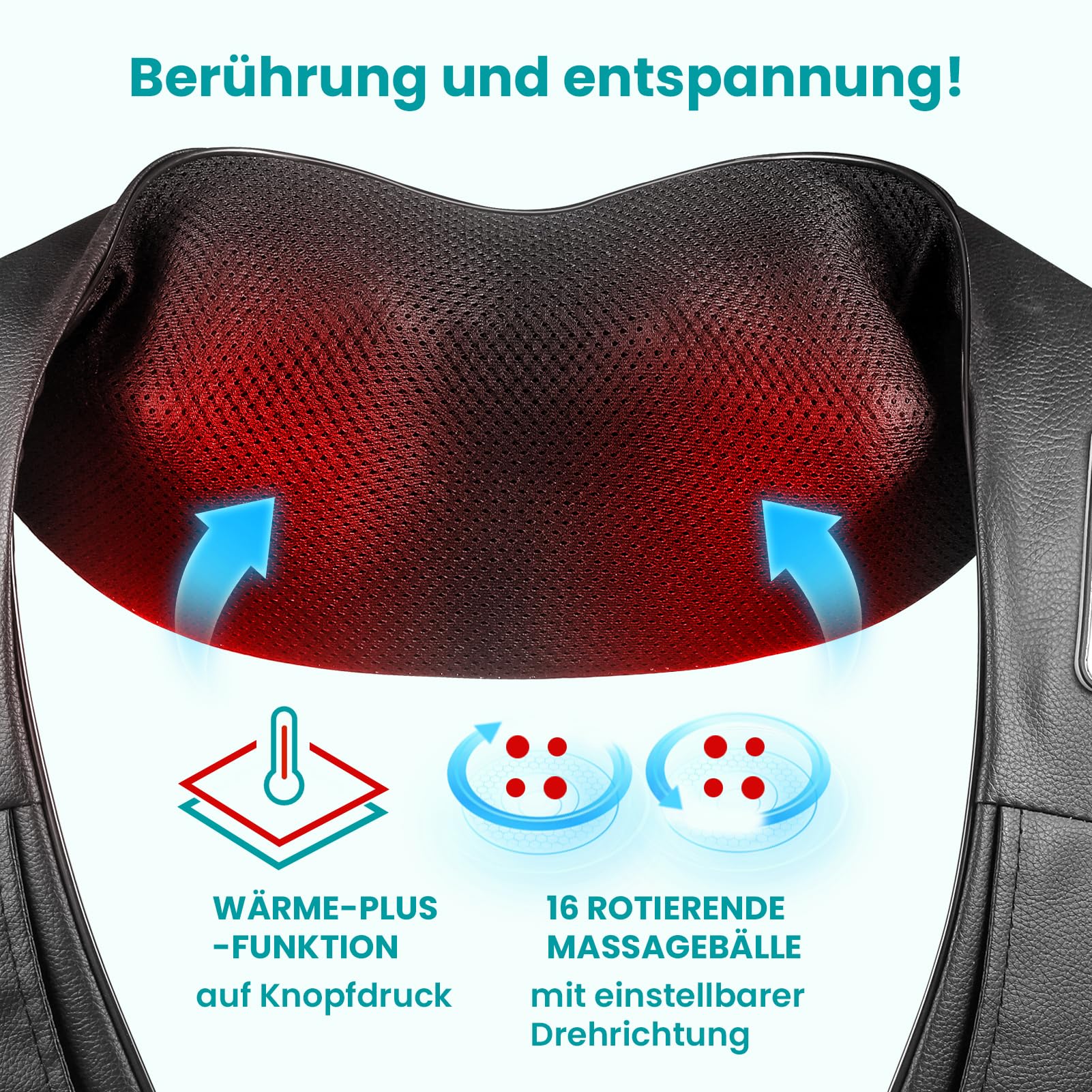 Nackenmassagegerät mit Wärme, Kabelgebundenes PU-Leder Massage für Nacken & Schultern，Shiatsu Massagegerät für Nacken Rücken Schulter, mit Netz- & Auto-Adapter,Geschenke für Frauen/Mütter/Väter