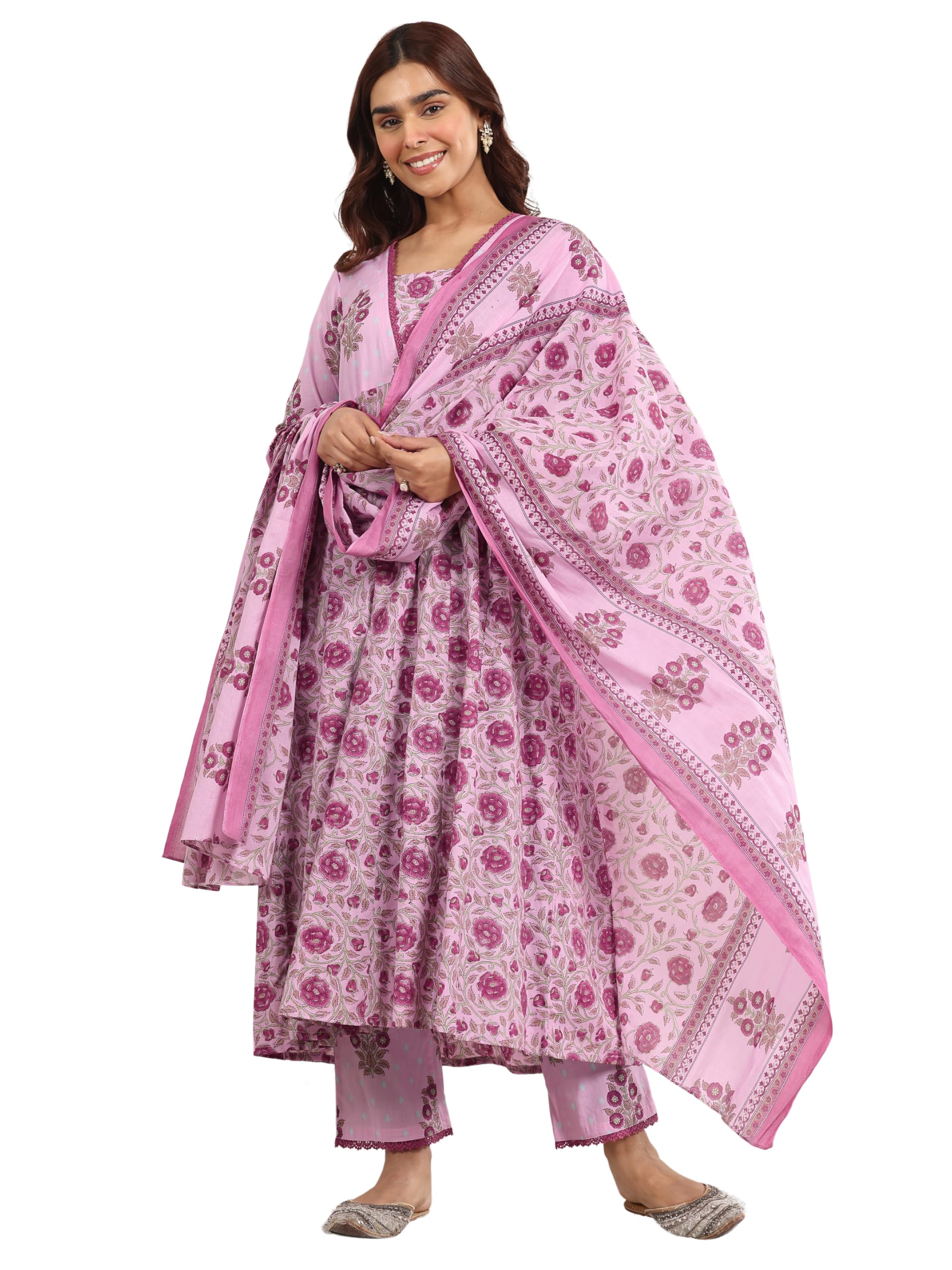 libas Printed Cotton A-Line Kurta With Trousers and Dupatta-picture-40