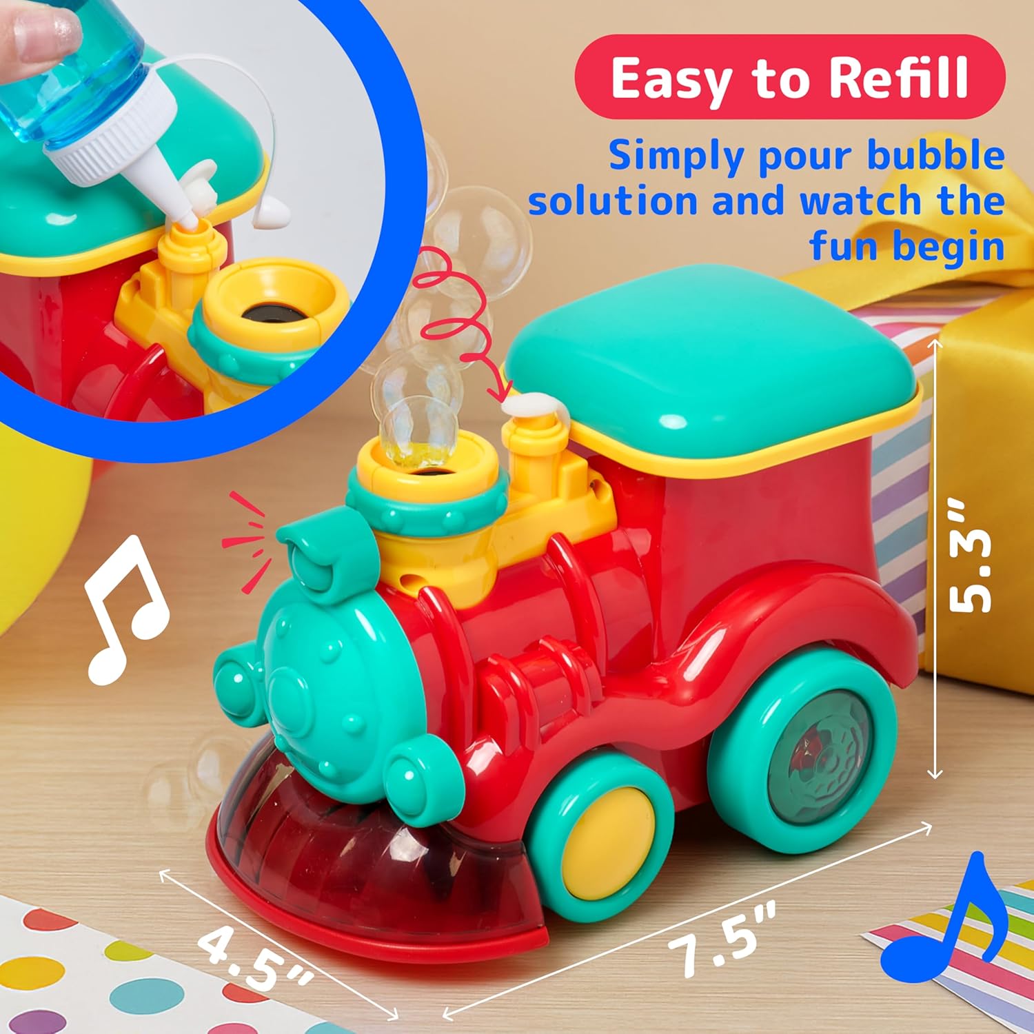 Prextex Bubble Train Toy - Multicolor Plastic Train with Sound and Light - Makes Bubbles and Noise - Easy Refilling - Sturdy and Fun for Kids - Trains for Toddlers - Multicolor