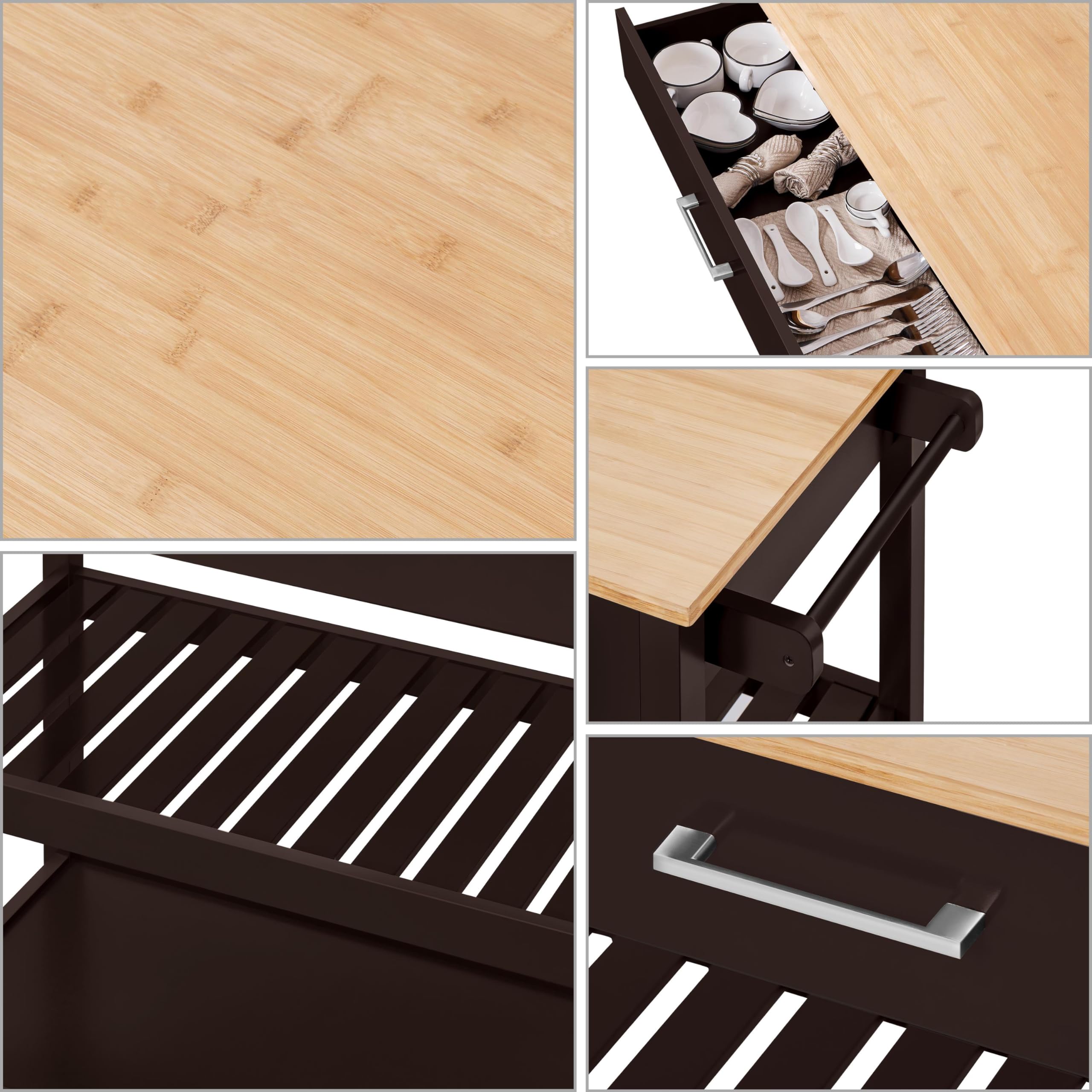 Yaheetech Carrello da Cucina a 3 Ripiani con Ruote Credenza Salvaspazio per Microonde con Cassetto per Cucina Dipensa o Bar 101,5 x 51 x 92 cm Marrone Scuro
