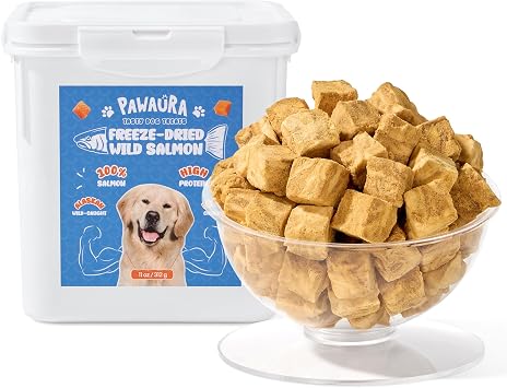 Freeze Dried Salmon Dog Treats-100% Wild-Caught Single Ingredient, Whole-Cut Large PiecesGrain-Free, High Protein Low Calorie, Omega-3 for Skin & Coat, Training Treats for All Dogs11oz