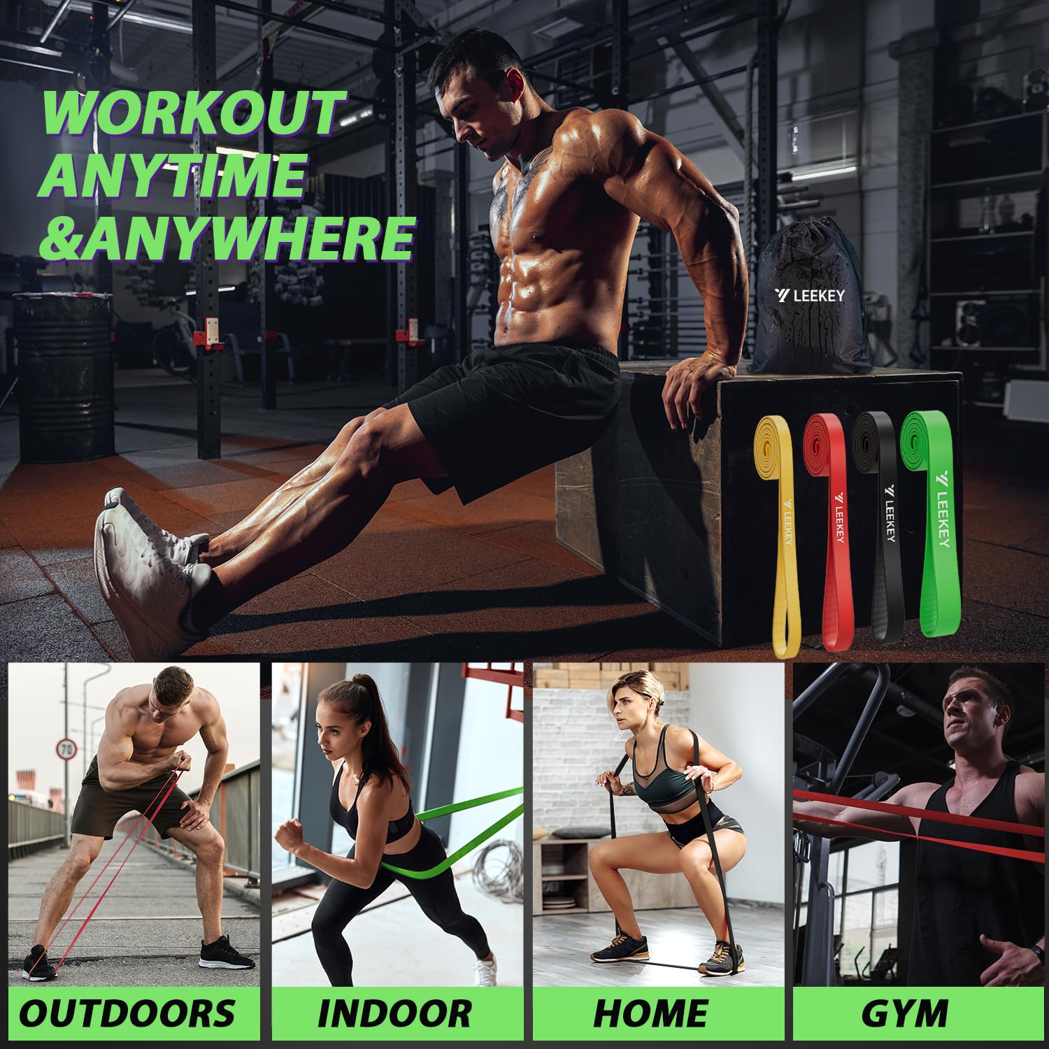 LEEKEY Bandas de resistencia, bandas de ejercicio, bandas de asistencia para dominadas, juego de bandas de entrenamiento, bandas de movilidad para hombres y mujeres, entrenamiento de fitness, terapia