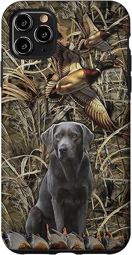 Funda de camuflaje para iPhone 11 Pro Max Duck hunting with dog silver Lab de aves acuáticas Funda de camuflaje para iPhone 11 Pro Max Duck hunting with dog silver Lab de aves acuáticas