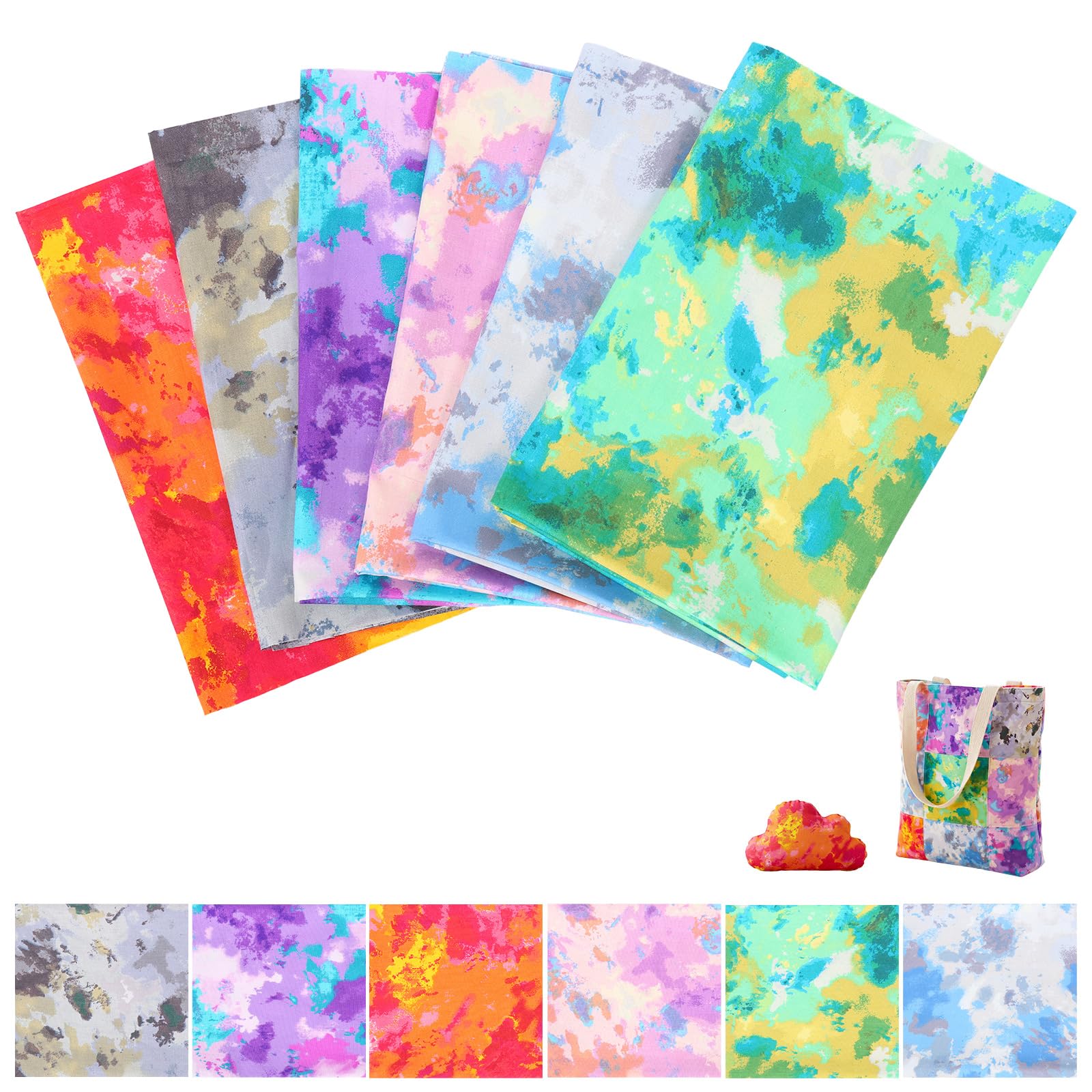 Tie-Dye Watercolor Fabric Bundles, 50x50cm Cotton Squares for Quilting, Patchwork, DIY Sewing, Embroidery & Home Decor, Soft Precut Material for Crafting Projects