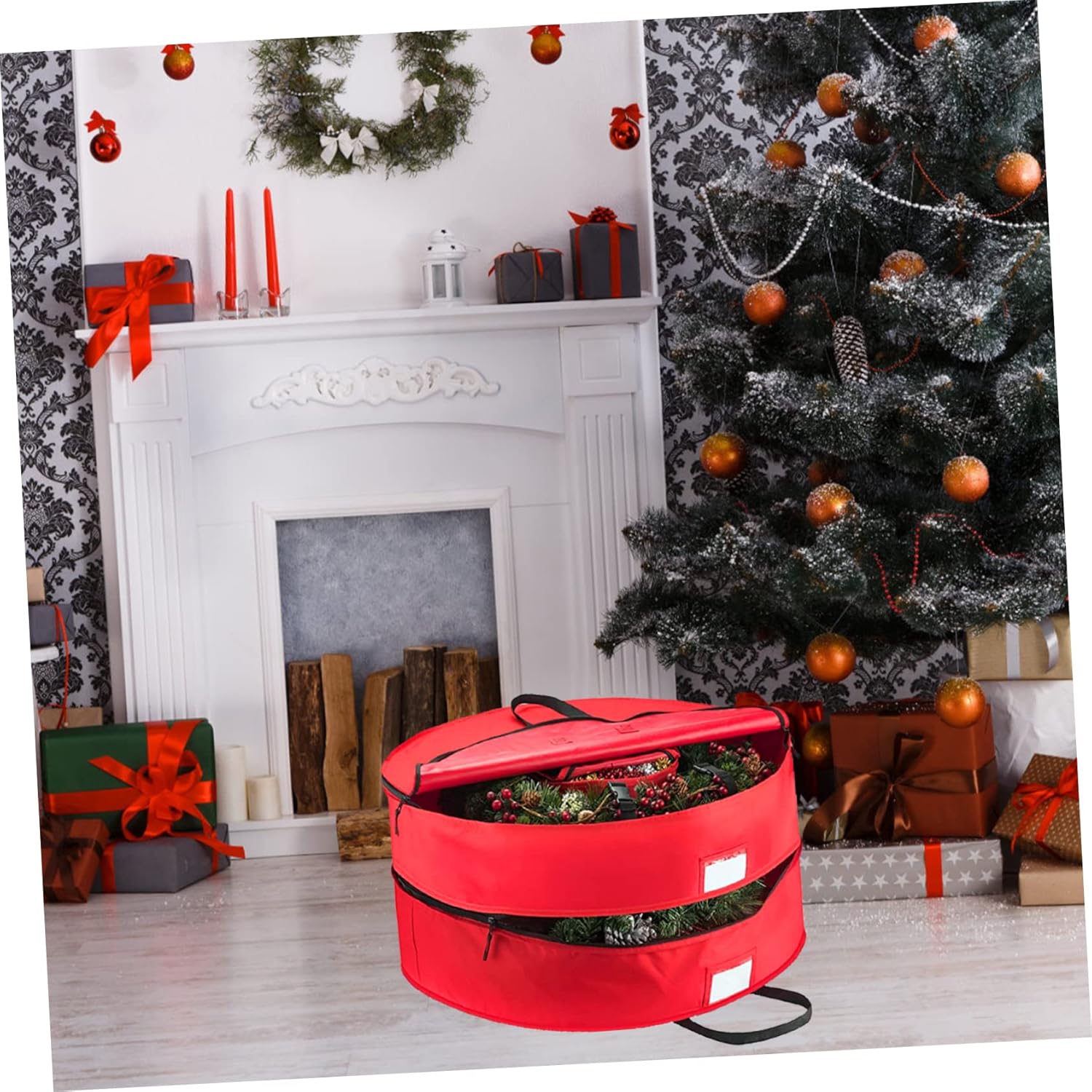 SHOWERORO 1pc Round Wreath Storage Bag Premium Organizer for Christmas Decorations Design for Wreaths Bells and More