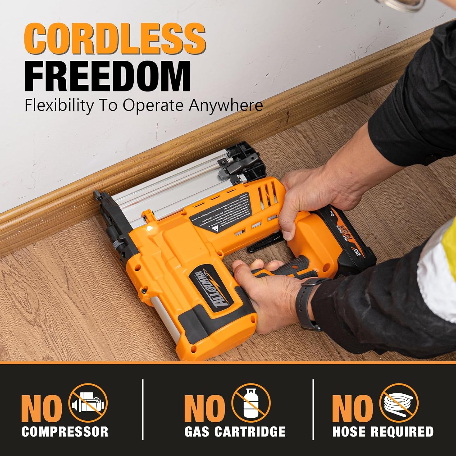 ALLOYMAN 20V 18GA Cordless Brad Nailer, with 2 * 2.0Ah Battery & Charger, Nail Gun Battery Powered, Up to 2 Inch, 2 Firing Modes, Adjustable Depth, 1000pcs Nails Included for Upholstery & Woodworking - Image 4
