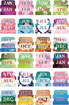 48 Pieces Colorful Monthly Adhesive Tabs, 2 Sheets Monthly Divider Tabs, Durable Waterproof Monthly Calendar Index Tabs for Planners Journal and Notebook Organizations