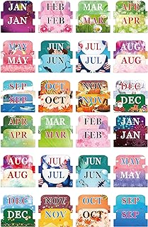 48 Pieces Colorful Monthly Adhesive Tabs, 2 Sheets Monthly Divider Tabs, Durable Waterproof Monthly Calendar Index Tabs for Planners Journal and Notebook Organizations