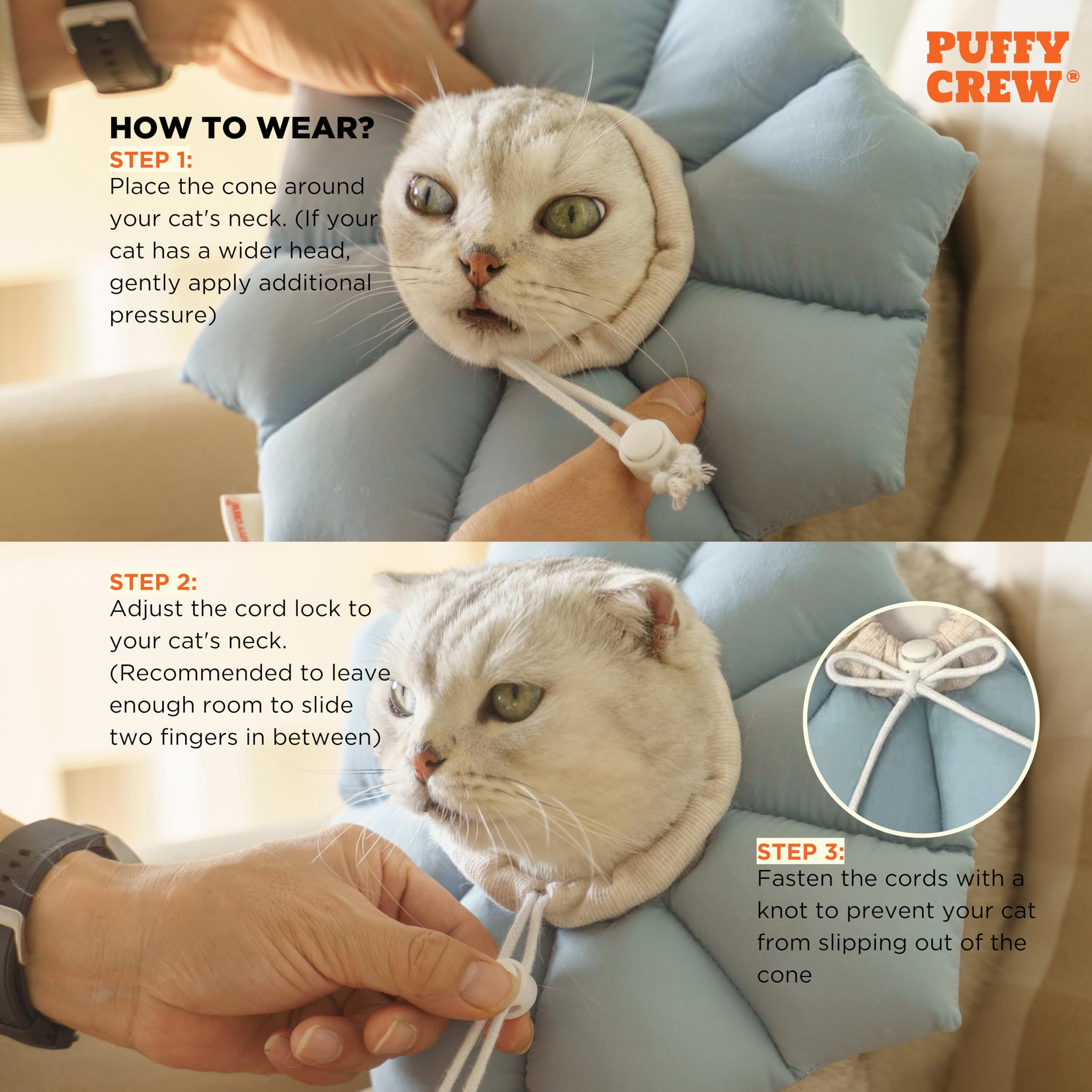 Super Puff - Cono de cuidado de gatos, collar de recuperación ajustable e impermeable, conos ligeros después de la cirugía para gatos de todos los tamaños de raza (azul, mediano) se adapta