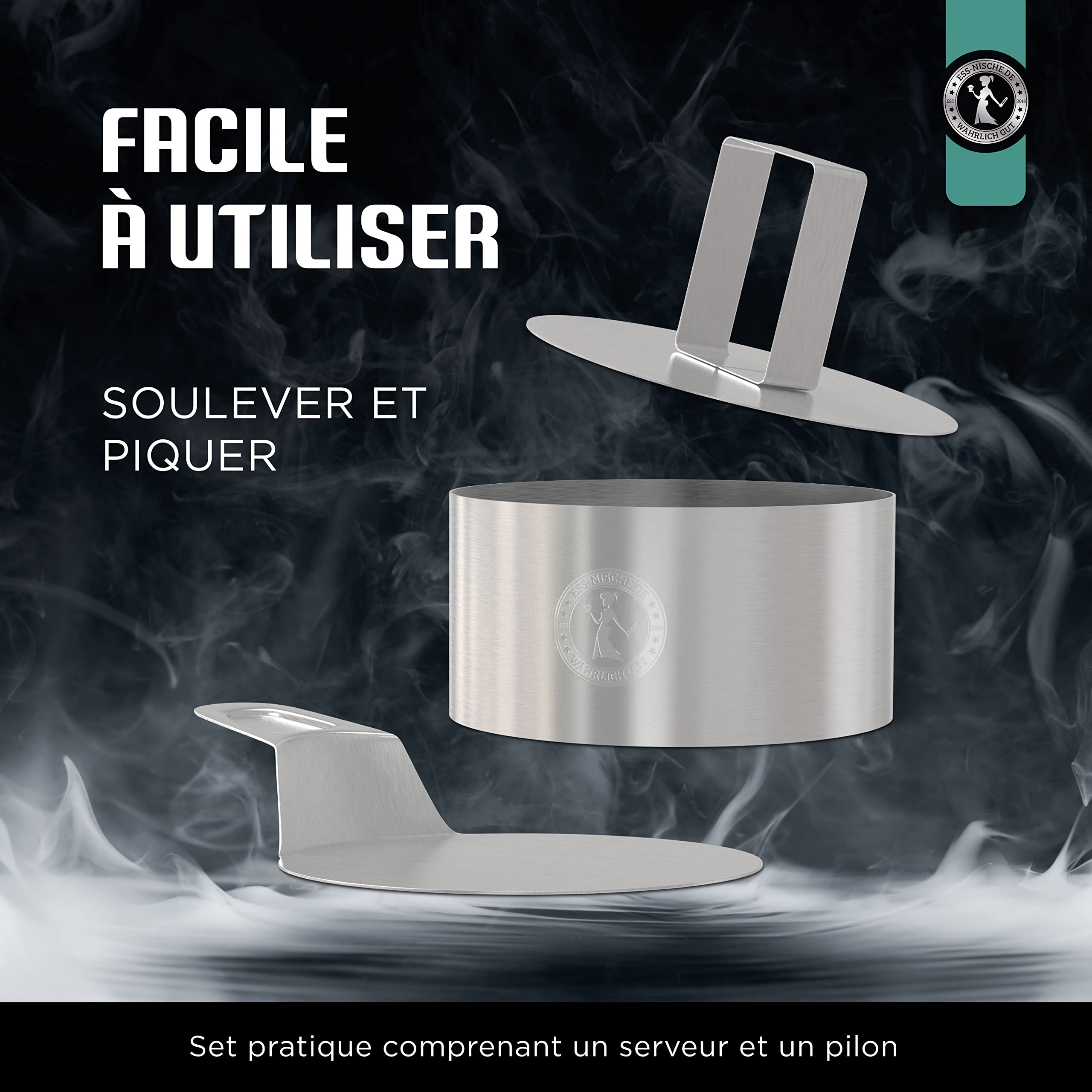 Ess-Nische® 8 cm + 10 cm Anneaux à dessert et à hamburger - accessoire idéal pour le barbecue comme presse à hamburger ou mini moule à gâteau rond - convient également aux petits pains