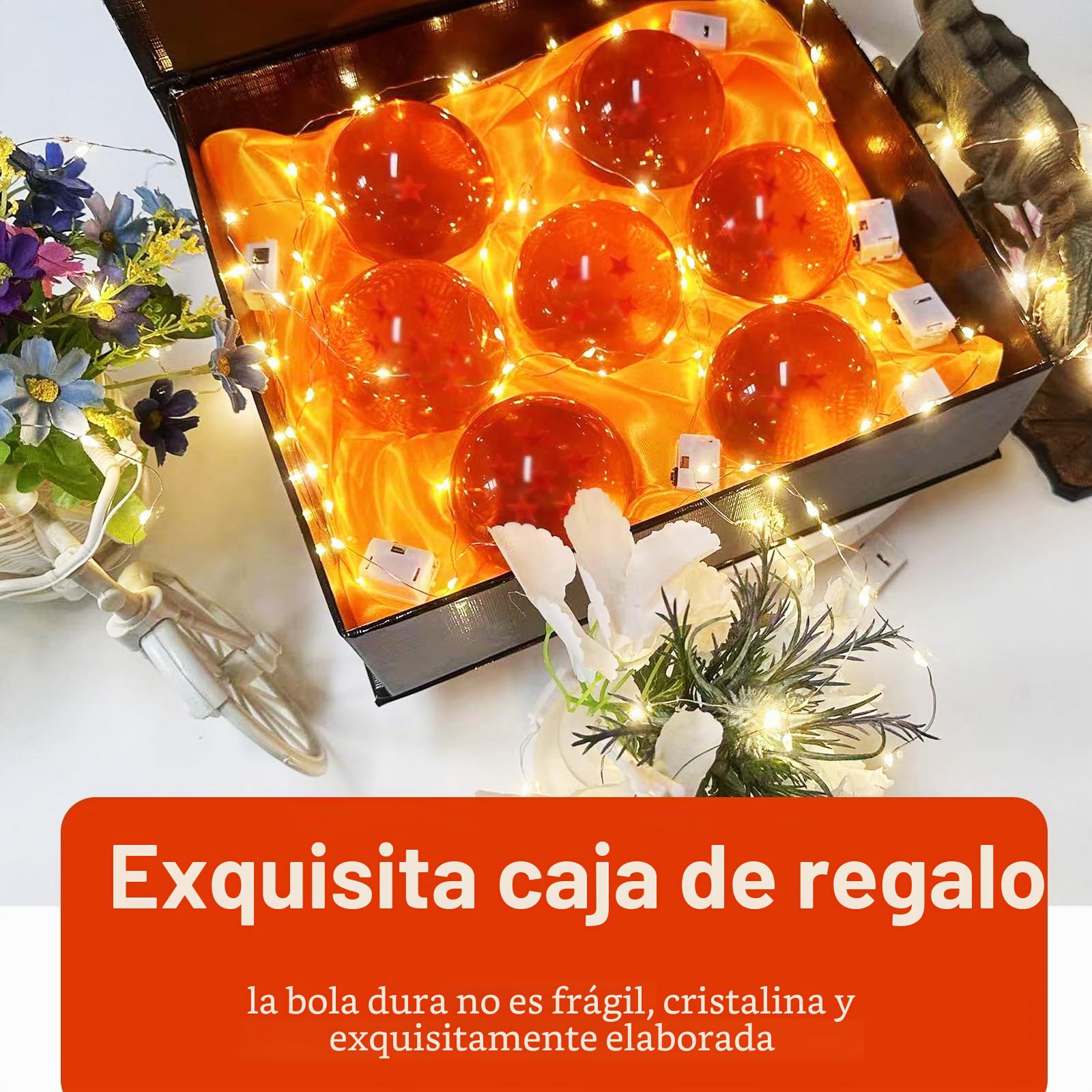 Likai Juego de 7 bolas de cristal para coleccionista de dibujos animados de fanáticos del anime, esferas decorativas de resina de 3 pulgadas para decoración del hogar, regalo de cumpleaños para niños