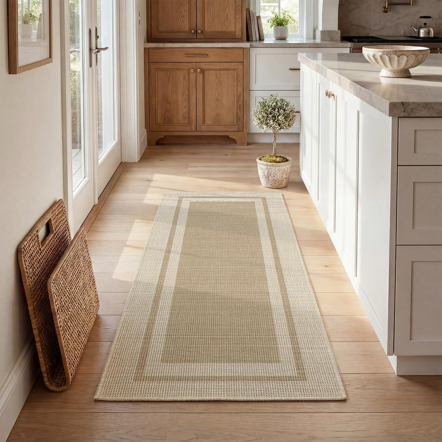Artoid Mode Beige Absorbent Rectangle Non-Skid Doormat, Home Mats Non Slip Washable Natural Rubber Back Door Mat Floor Mat for 24x59 Inch