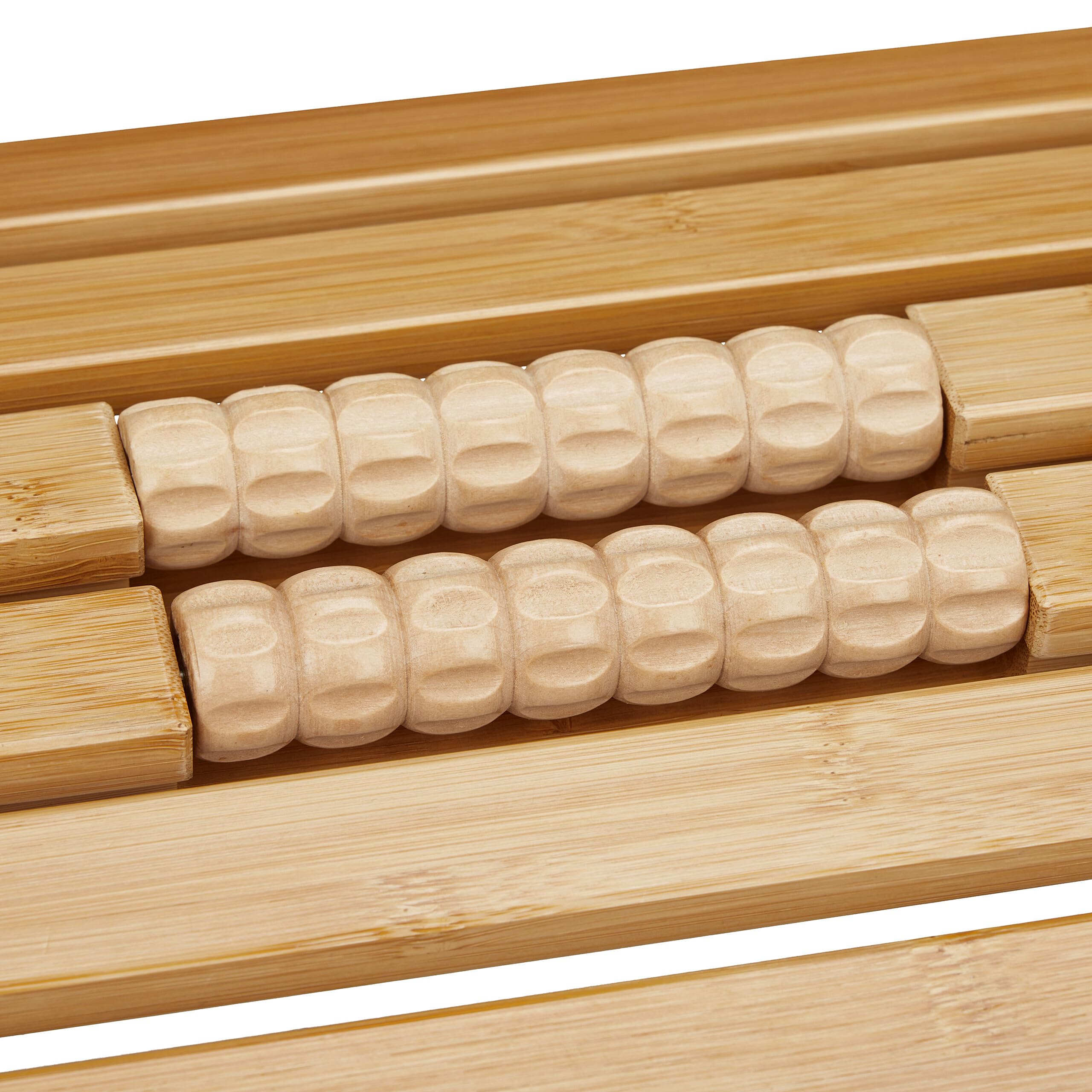 Relaxdays Podnóżek na biurko, podnóżek z kółkami, ergonomiczny podnóżek, masaż i relaks, bambus, naturalny, 1 sztuka