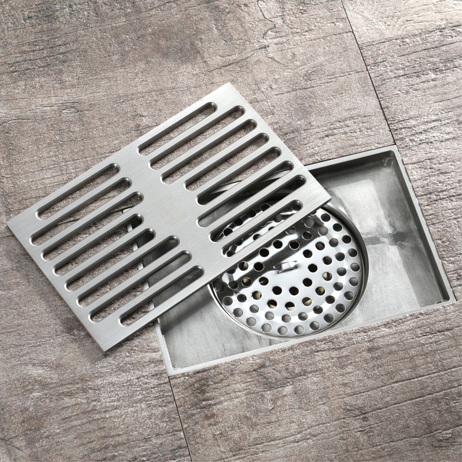 Siphon de Douche rectangulaire en Laiton à Grand débit, 140 x 90 mm, avec Couvercle Amovible, en Acier Inoxydable et Bronze