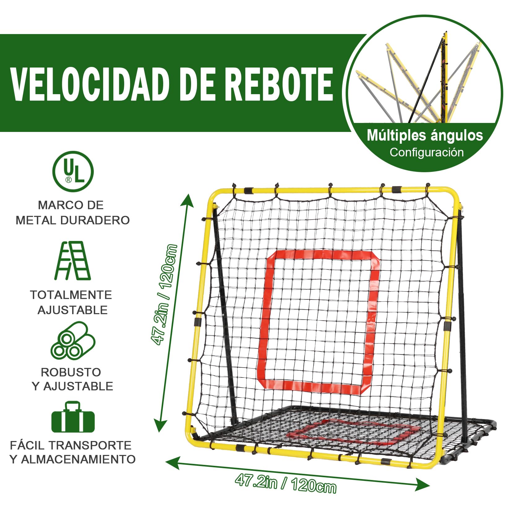 Red de Rebote Fútbol Plegable,Red de Béisbol, Malla de PE de Doble Capa, Ángulo Ajustable, Ideal para Actividades Familiares al Aire Libre y práctica de Deportes Niños Adulto
