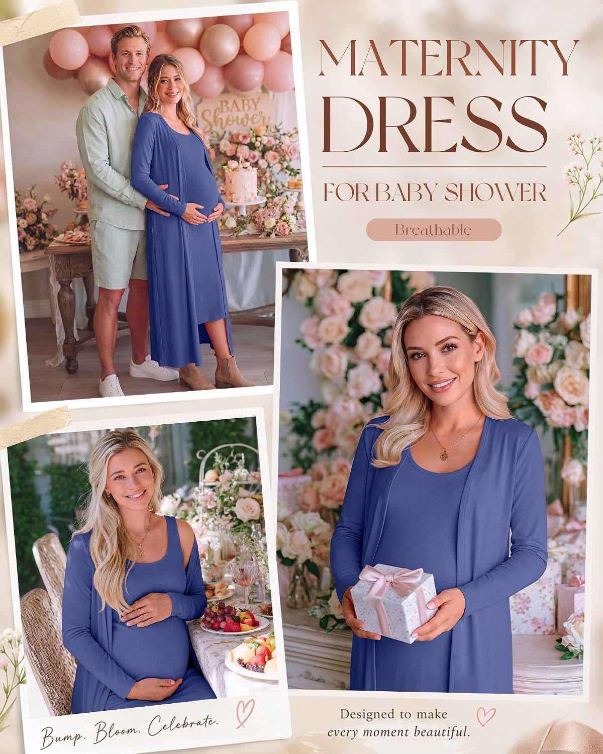 Huukeay 2 Piece Women Maternity Dress Cardigan Set Maxi Tank Sleeveless Long Dress Bodycon Formal for Baby Shower Photoshoot
