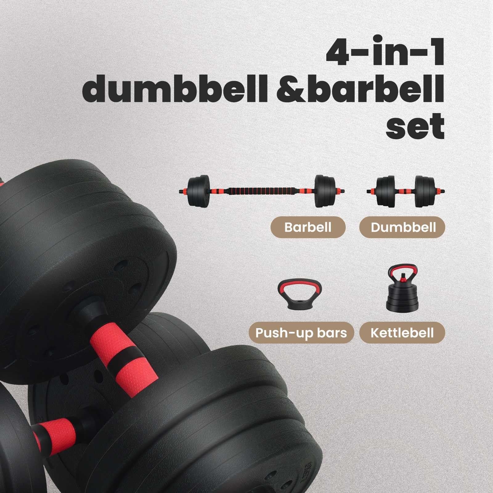 vidaXL Zestaw Hantli 4w1: Hantla, Sztanga, Kettlebell 20 kg