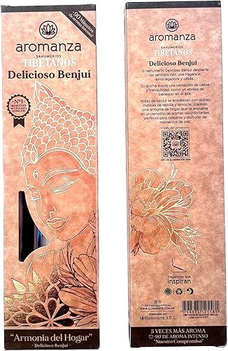 Aromanza Incienso tibetano premium. (Delicioso benjuí - Armonía casera) terapéutico y orgánico. Hecho a mano. 8 unidades.