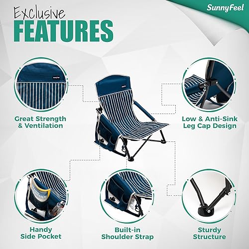 Miniatura 6 de SUNNYFEEL Silla de playa plegable baja para campamento, paquete de 2, sillas portátiles para mochileros con soporte para tazas, bolsa de transporte