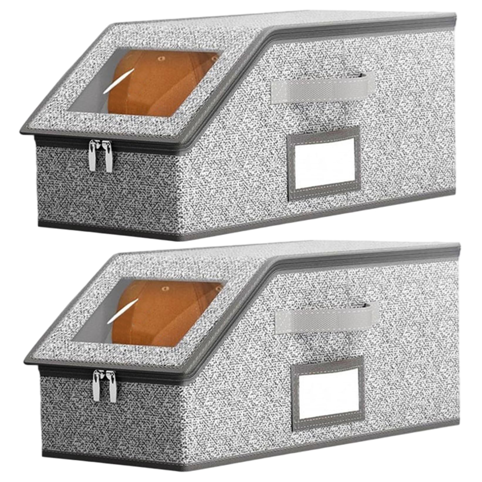 Comebachome Hat Organizer Box 2PCS Stackable Hat Storage for Baseball Caps, Holds up to 24 Baseball Cap Organizer with Visible Window ＆ Handle for Closet, Uso al aire libre