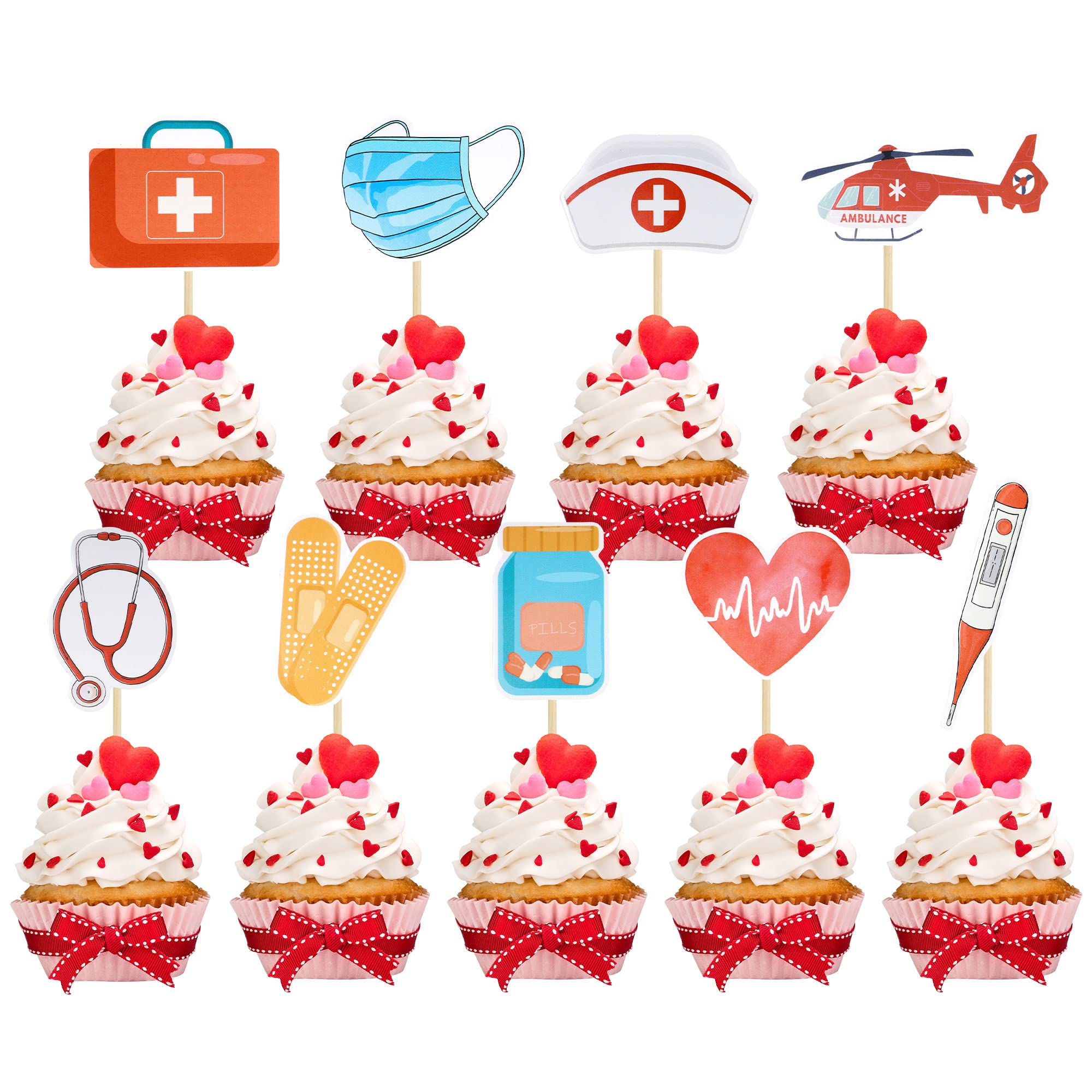 36 Pack Nurse Cupcake Toppers Nursing School Graduation Cupcake Picks Nurse Cake Decorations for Medical Rn Nurse Grad Themed Birthday Party Cake Decorations Supplies