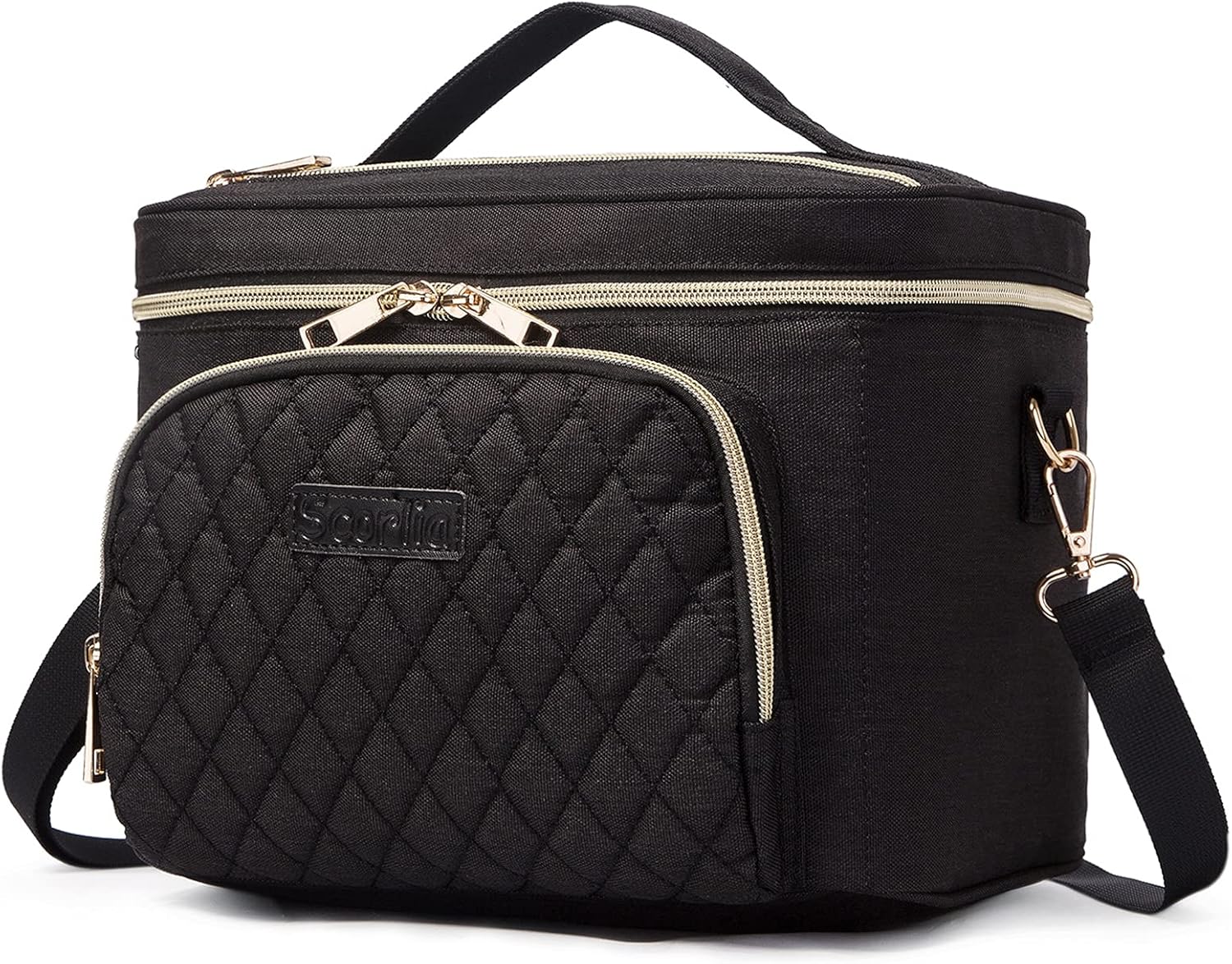 Travel Makeup Bag for Women, Scorila Large Cosmetic Case Organizer Fits Bottles Vertically, Toiletry Bag with Adjustable Dividers and Brush Holder, Portable Storage Bag with Strap for Girls, Black : Beauty & Personal Care