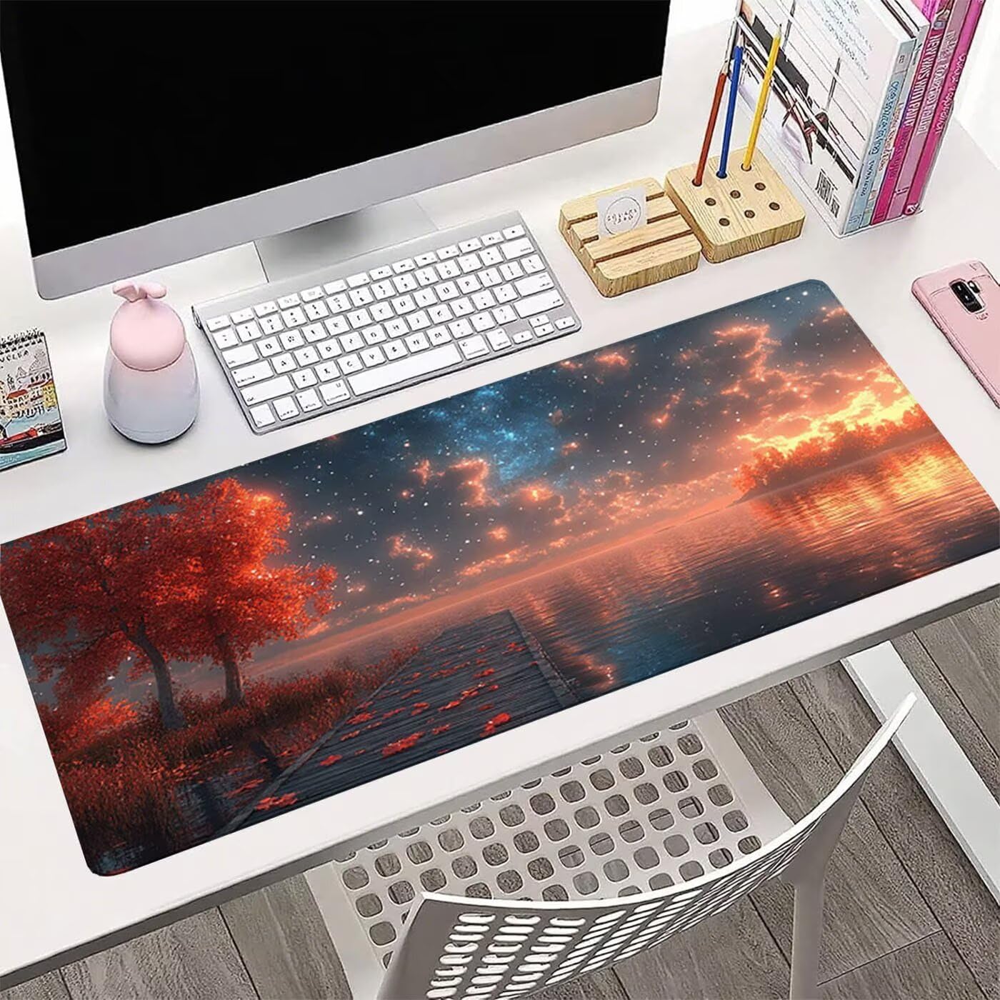 Podkładka pod mysz do gier gwiaździste niebo XXL podkładka pod mysz 1200 x 400 mm podkładka pod mysz biurową zszyta antypoślizgowa, podkładka pod mysz krajobrazową do pracy, gier, biura, domu