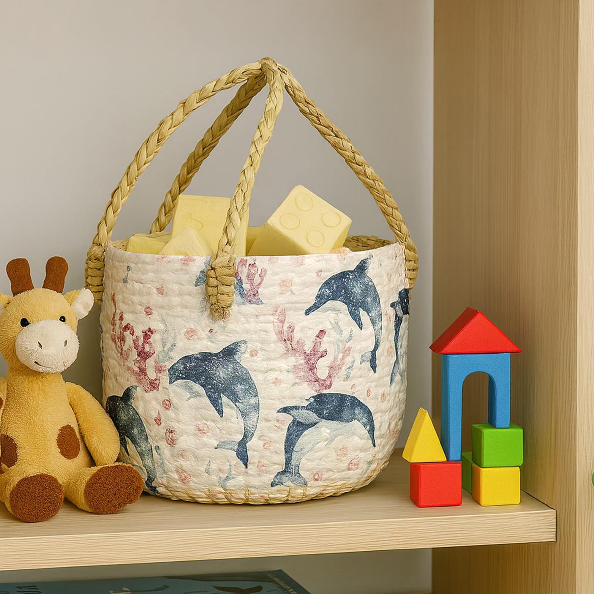 Habere India-All The Cultures Fabricating India Round Basket | Round Gift Hamper | Gift Hamper Baskets | Clothes Organizer | Baby Basket (Design 16 - Dia:21 x H:17 cm)