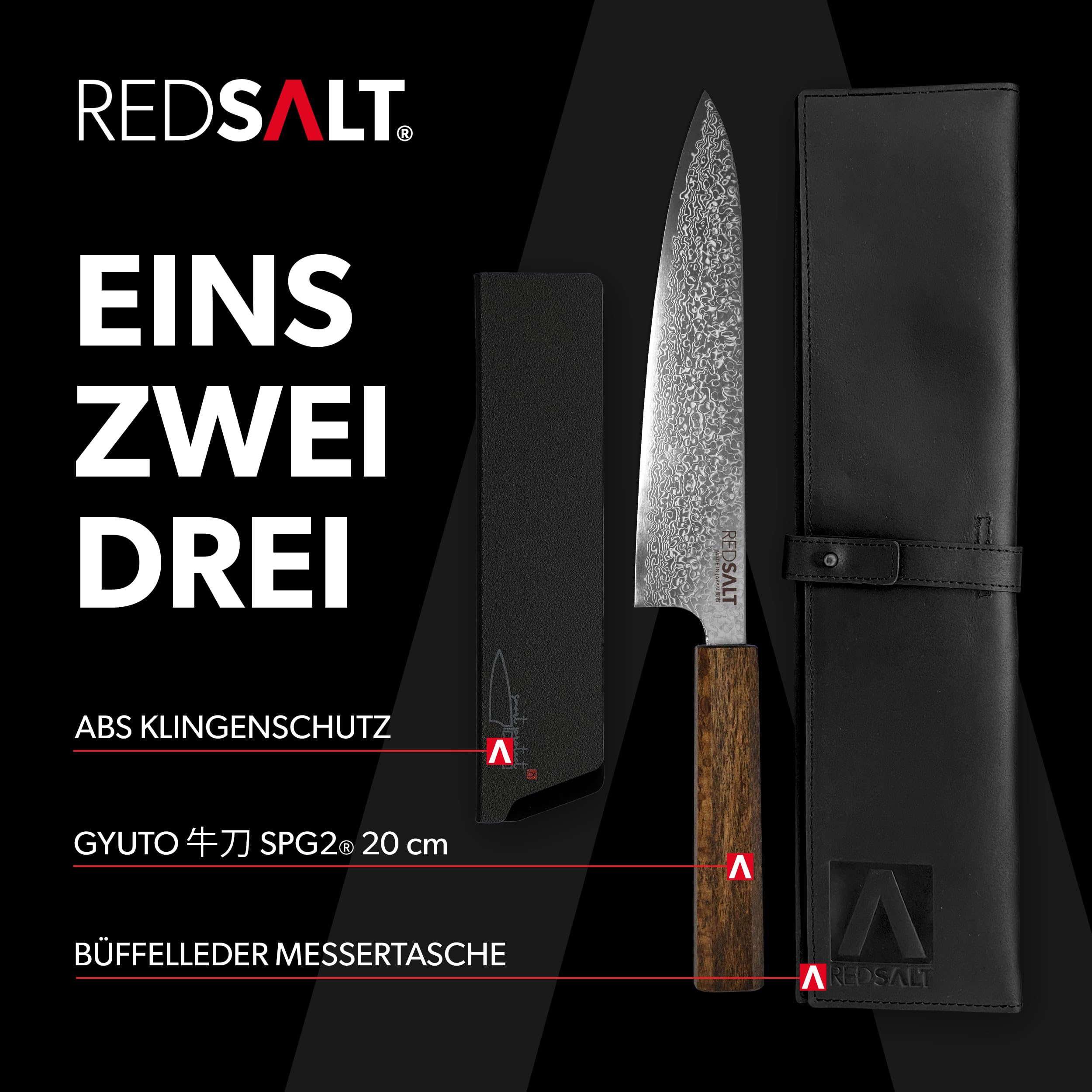 REDSALT® smart protect^ 2er Set universal ABS-Messerschutz mit Fleece für hochwertige Messer 18