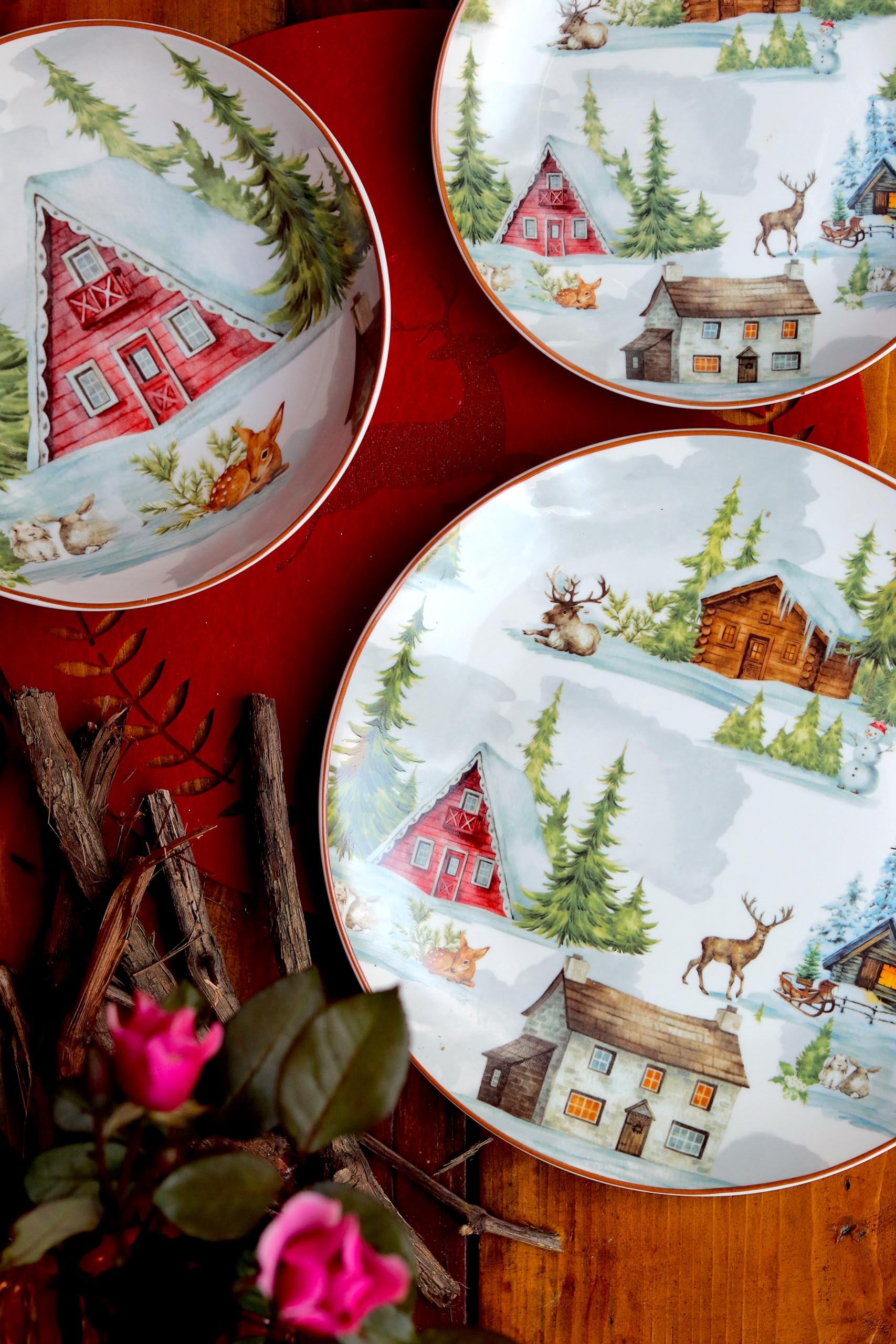 Lot De 12 Assiettes Plates En Porcelaine Ancienne Signé U&C - Liseré Vert Et Or 23cm