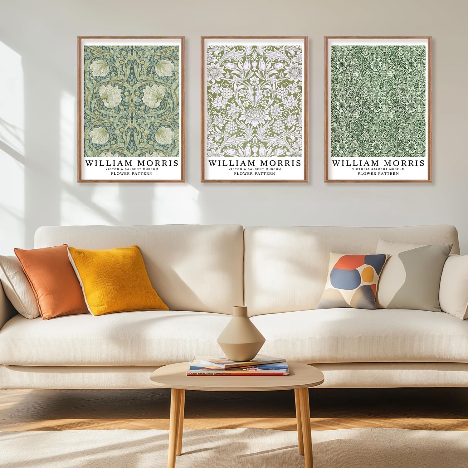 lianyibo William Morris Botaniczny kwiatowy wzór dekoracyjny na płótnie zestaw 3 szt. abstrakcyjny rustykalny styl do salonu biura (60 x 90 cm x 3 / rama wewnętrzna)
