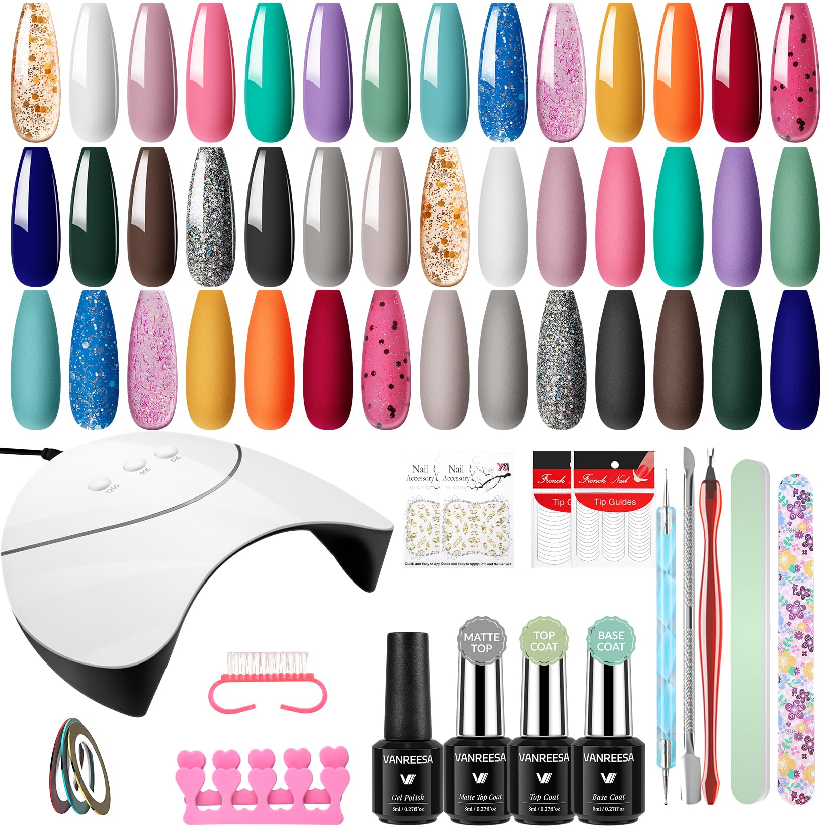 VANREESA Uñas Semipermanentes Kit Completo, Kit Manicura Semipermanente 21 Colores Pintauñas Semipermanentes con 36W U V/LED Lámpara, Kit Esmalte Semipermanente Regalos para Señoras