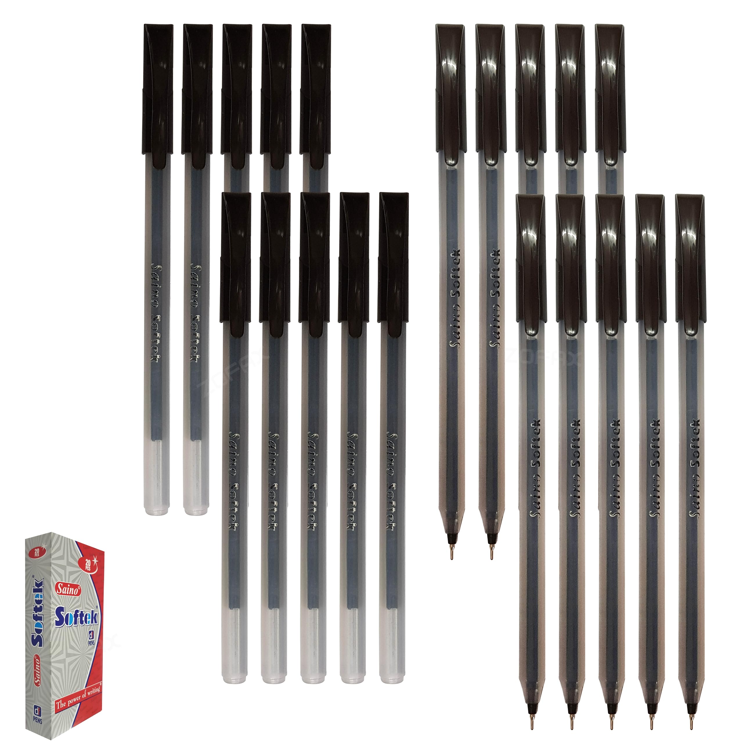 SAINOSoftek Ballpoint Pens, BLACK, Fine Point (0.7mm), Pack of 20, Fine Writing Ball Pens, Comfort Grip, Perfect for School Office Home Business Use