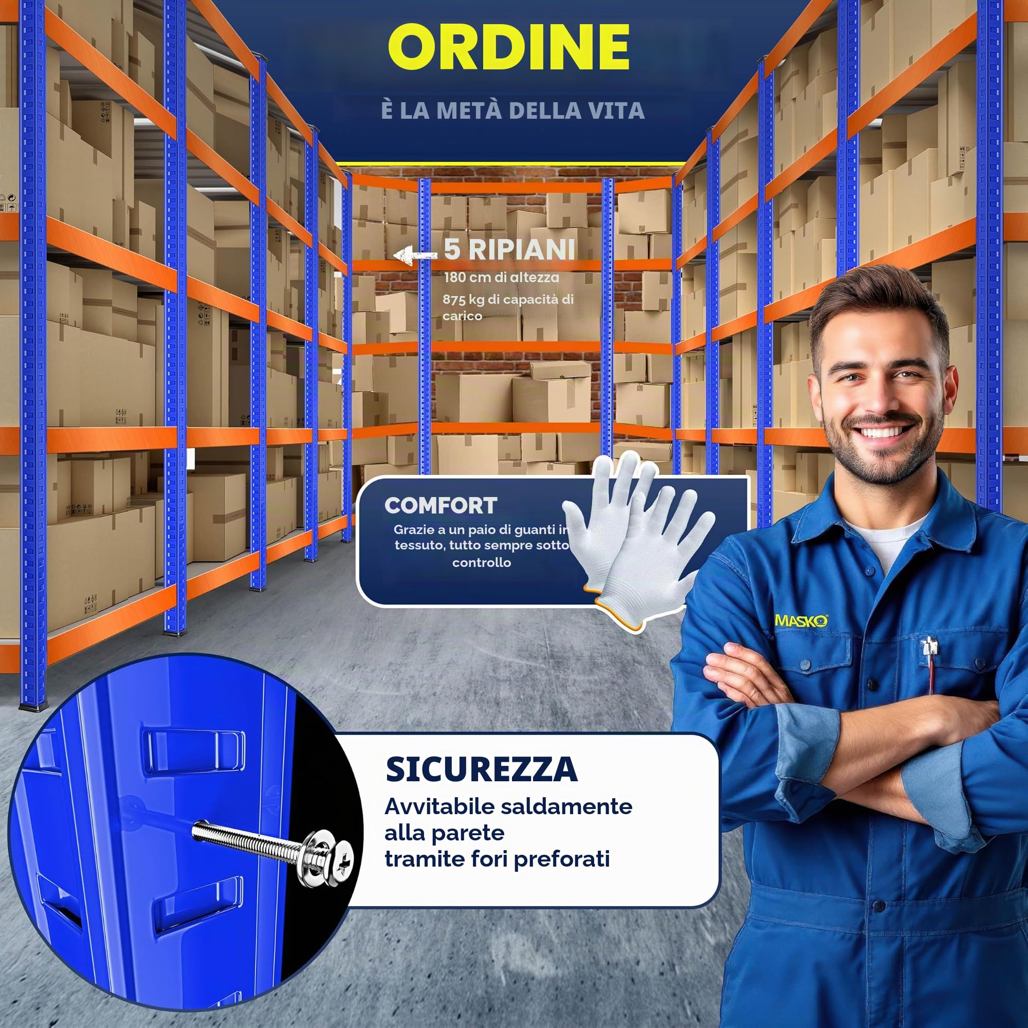 KESSER MASKO® - Set di 3 scaffali in metallo, 1 scaffalatura angolare e 2 scaffali, 15 ripiani, in MDF, 2625 kg, scaffale per officina, cantina, garage, scaffalatura per carichi pesanti (arancione)