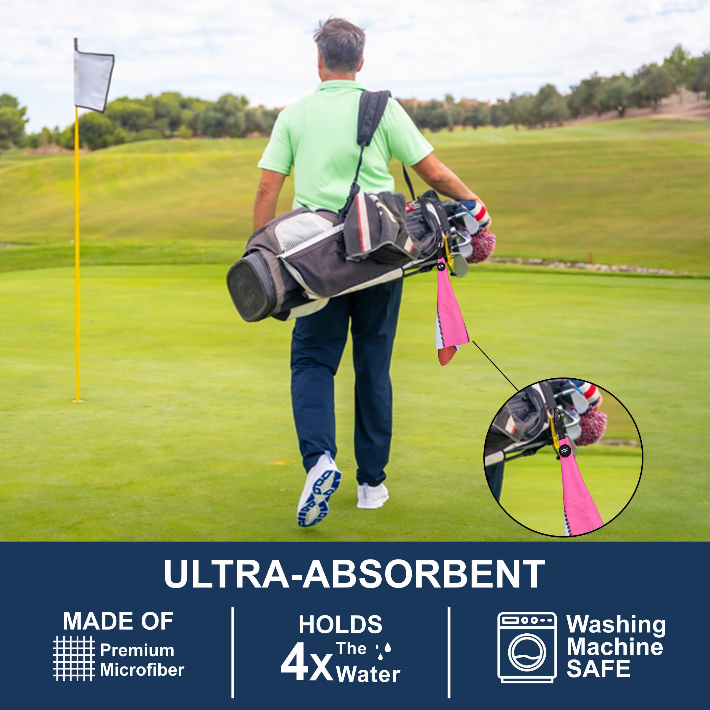 Toalla de golf magnética de microfibra con diseño de gofre, grande, de 16 x 24 pulgadas, clip magnético para colgar en la bolsa, carrito, fuerte resistencia premium, ultra absorbente,