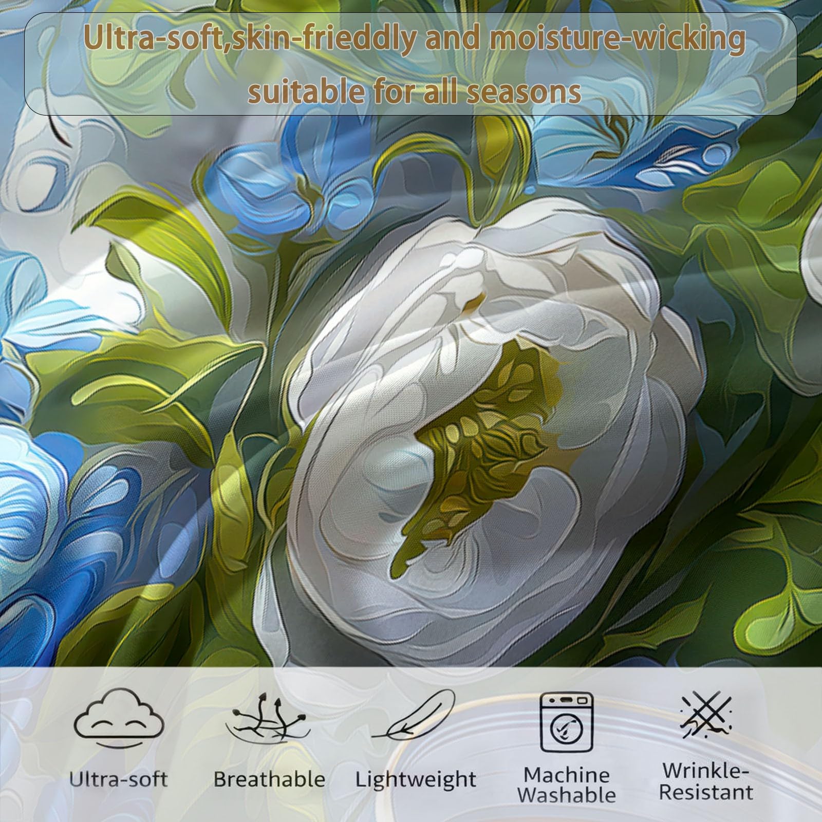 Zestaw pościeli King Classic Plants Flowers Filiżanka miękka dwustronna pościel, ciepła przytulna kołdra z poszewkami na poduszki, lekka, nadająca się do prania, kołdra na każdą porę roku, 240 x 220