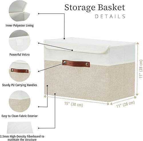 Miniatura 9 de DECOMOMO - Cubos plegables de almacenamiento con tapas, canastas resistentes de tela catiónica, cubos con asas, para organización de estantes,