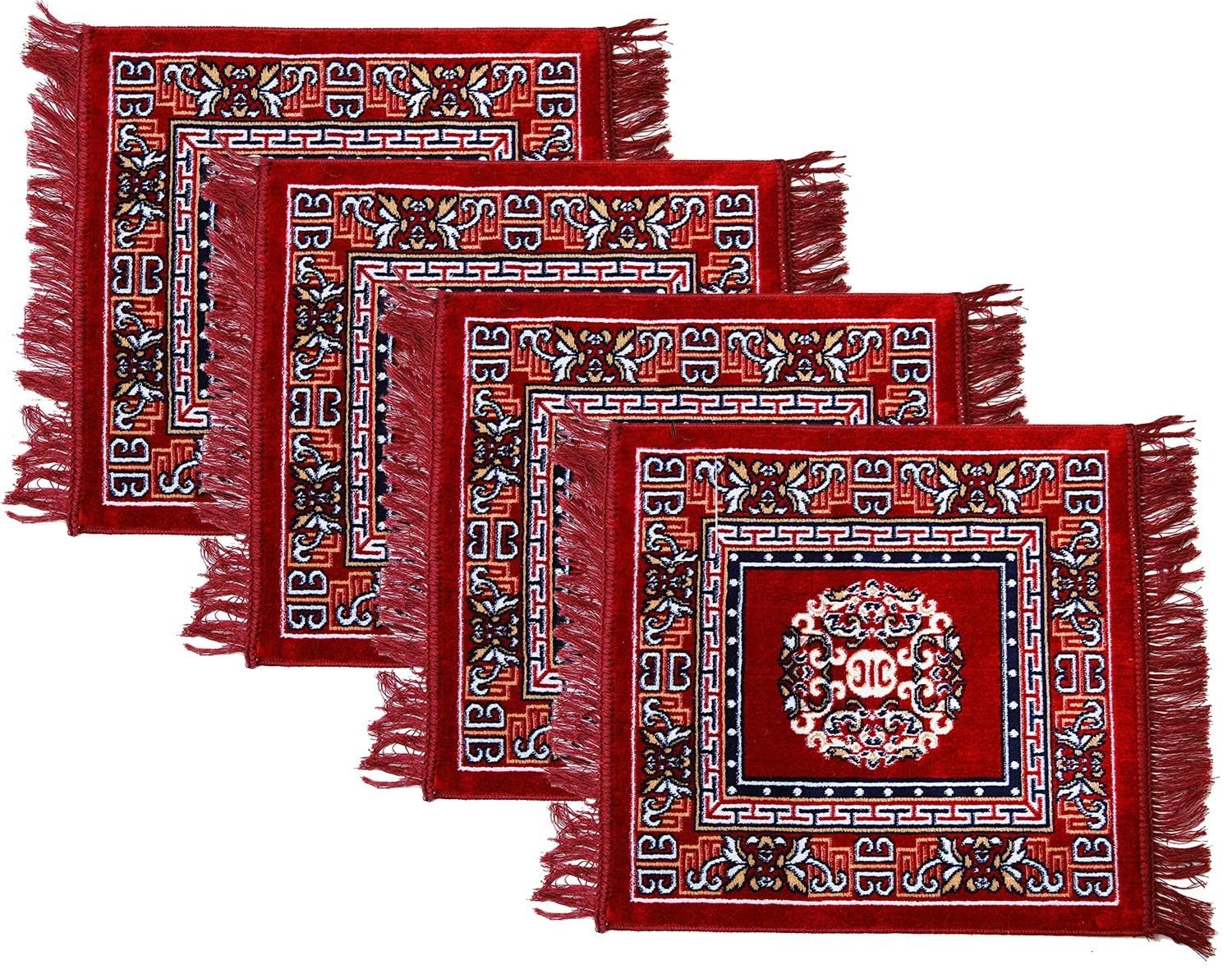 RAGHAV Traditional Design Velvet Prayer Mat Pooja Aasan for Floor Sitting Aasni (Maroon, Set of 4)-image-23