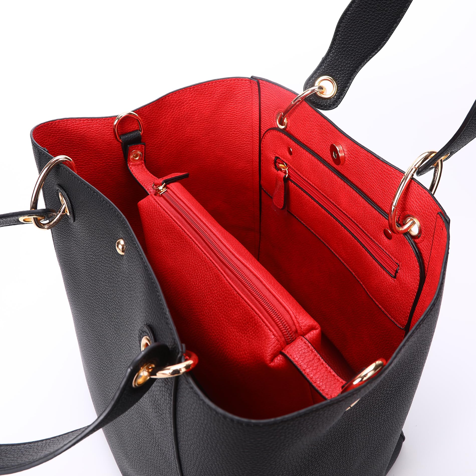 YPuzro Tote Bag for Women Designer Large Purse Work Handbags Womens Crossbody Purses Woman Shoulder Bags Black with Red Interior